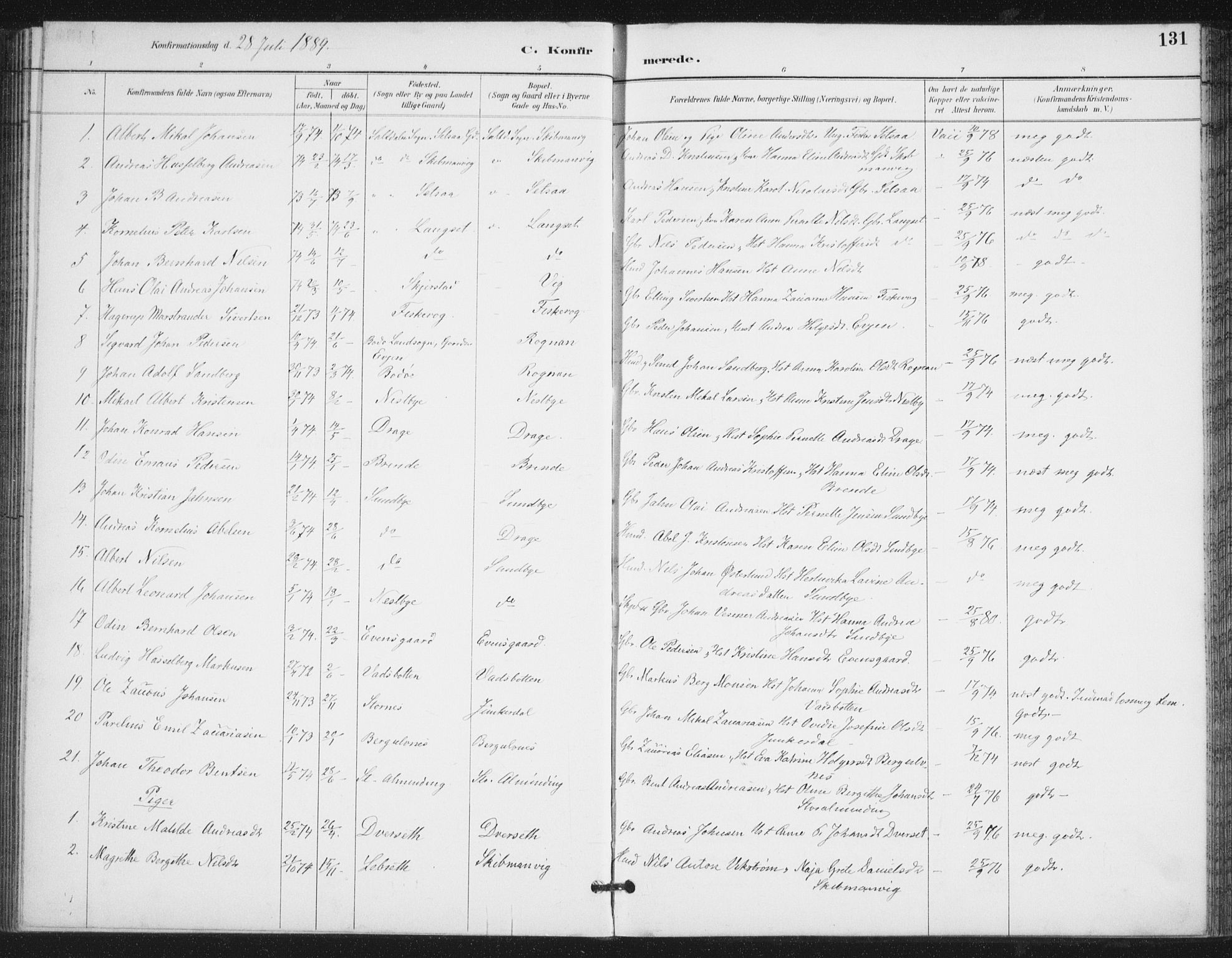 Ministerialprotokoller, klokkerbøker og fødselsregistre - Nordland, SAT/A-1459/847/L0682: Klokkerbok nr. 847C10, 1889-1907, s. 131