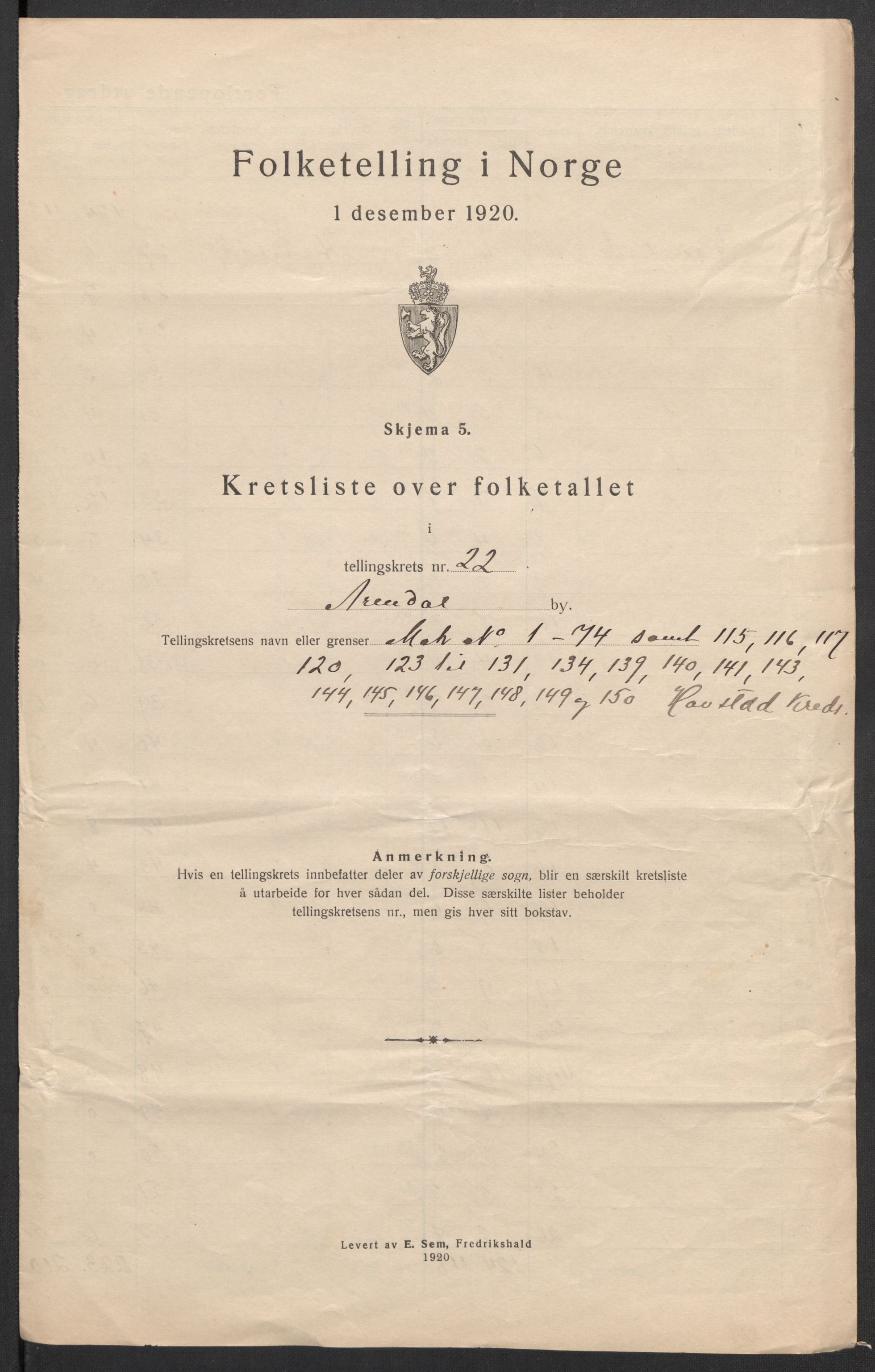 SAK, Folketelling 1920 for 0903 Arendal kjøpstad, 1920, s. 71