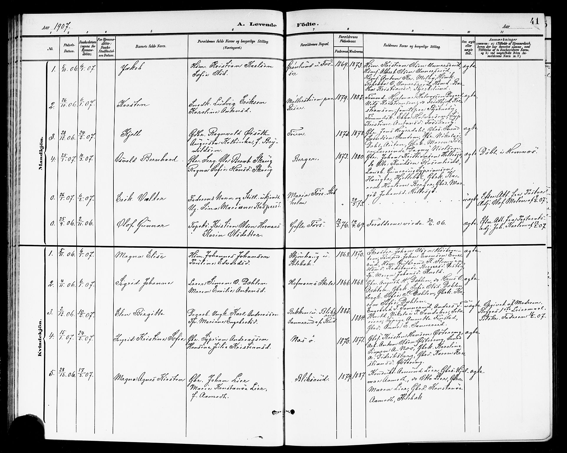 Høland prestekontor Kirkebøker, AV/SAO-A-10346a/G/Ga/L0007: Klokkerbok nr. I 7, 1902-1914, s. 41