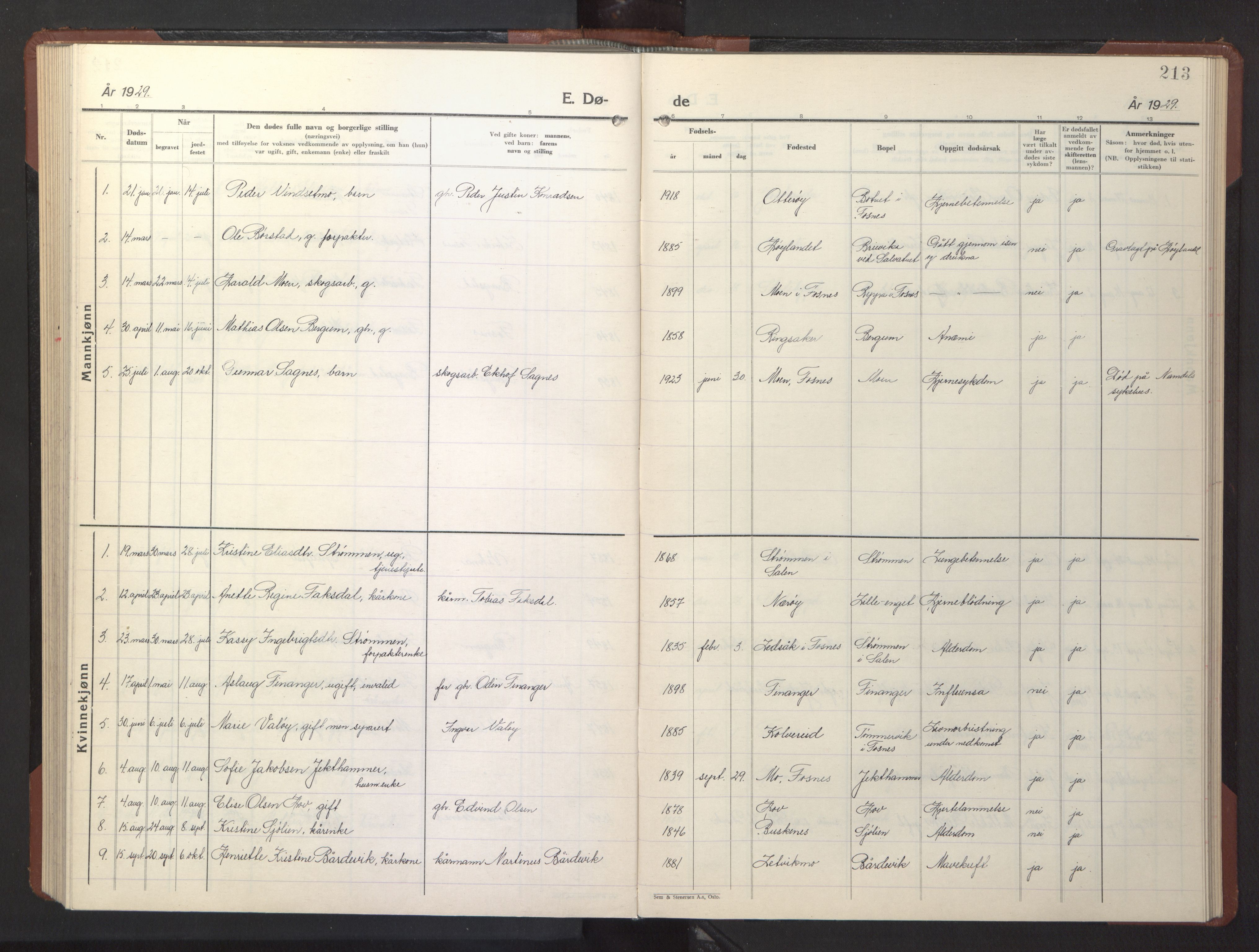 Ministerialprotokoller, klokkerbøker og fødselsregistre - Nord-Trøndelag, SAT/A-1458/773/L0625: Klokkerbok nr. 773C01, 1910-1952, s. 213