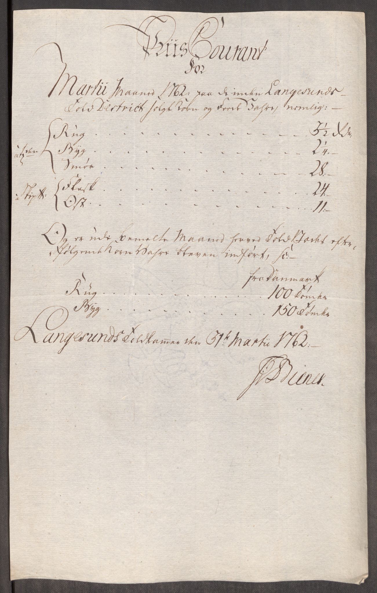 Rentekammeret inntil 1814, Realistisk ordnet avdeling, AV/RA-EA-4070/Oe/L0007: [Ø1]: Priskuranter, 1761-1763, s. 441