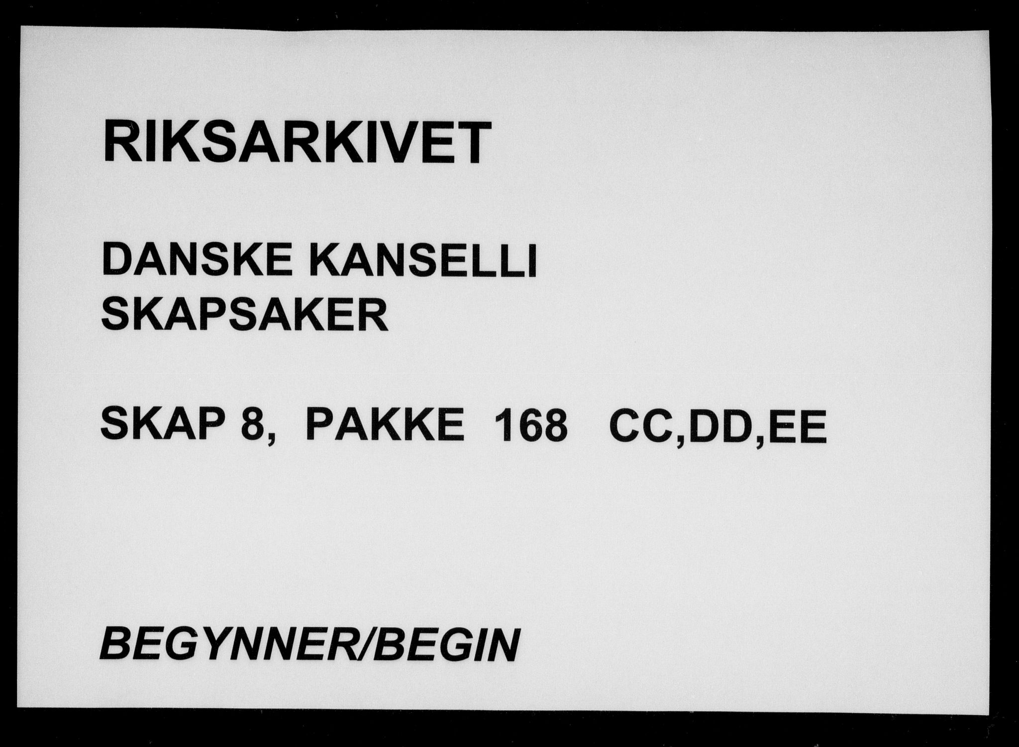 Danske Kanselli, Skapsaker, RA/EA-4061/F/L0017: Skap 8, pakke 168-174, 1653-1754, s. 1