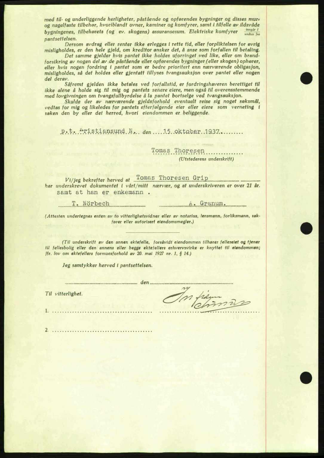 Kristiansund byfogd, AV/SAT-A-4587/A/27: Pantebok nr. 29, 1936-1937, Dagboknr: 602/1937