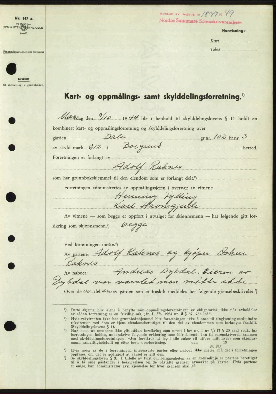 Nordre Sunnmøre sorenskriveri, SAT/A-0006/1/2/2C/2Ca: Pantebok nr. A32, 1949-1949, Dagboknr: 1877/1949