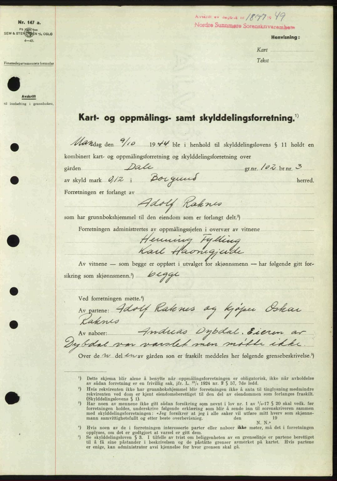 Nordre Sunnmøre sorenskriveri, AV/SAT-A-0006/1/2/2C/2Ca: Pantebok nr. A32, 1949-1949, Dagboknr: 1877/1949