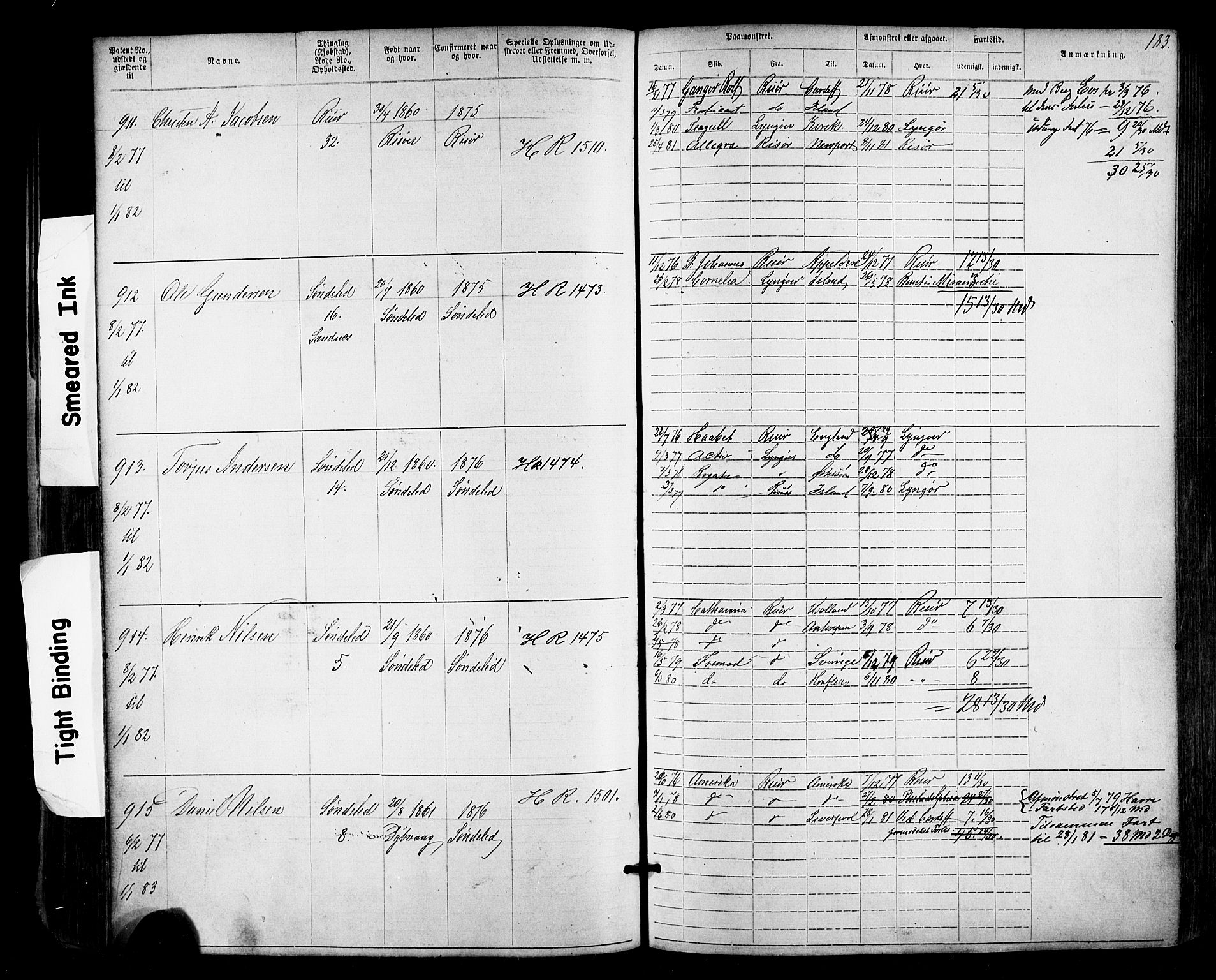 Risør mønstringskrets, SAK/2031-0010/F/Fa/L0003: Annotasjonsrulle nr 1-1913 med register, T-7, 1863-1899, s. 119