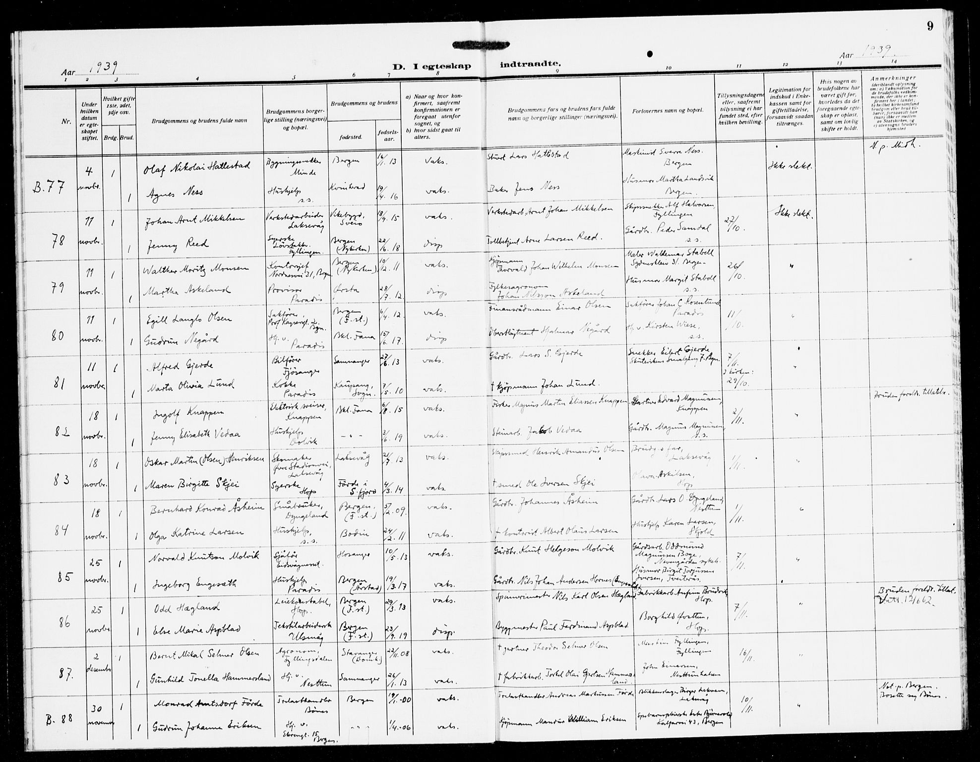 Fana Sokneprestembete, SAB/A-75101/H/Haa/Haak/L0003: Ministerialbok nr. K 3, 1938-1944, s. 9