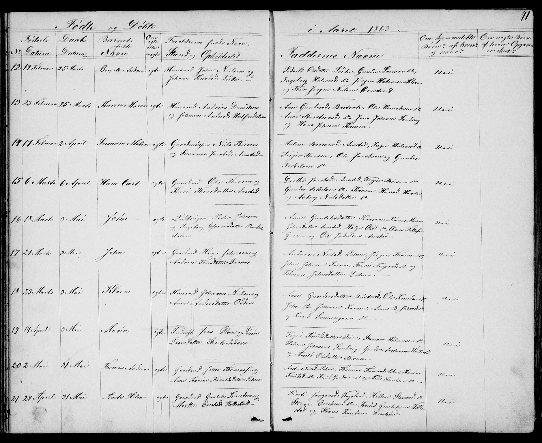 Drangedal kirkebøker, AV/SAKO-A-258/G/Gb/L0001: Klokkerbok nr. II 1, 1856-1894, s. 41