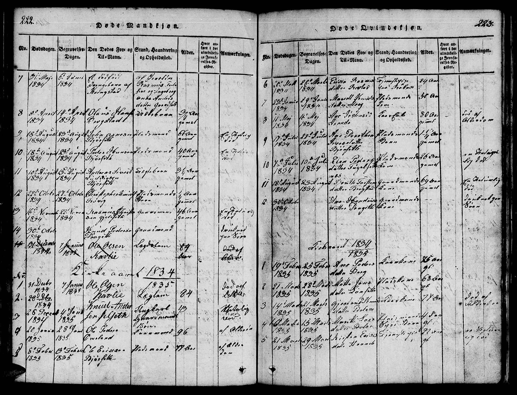 Ministerialprotokoller, klokkerbøker og fødselsregistre - Møre og Romsdal, SAT/A-1454/555/L0652: Ministerialbok nr. 555A03, 1817-1843, s. 222-223