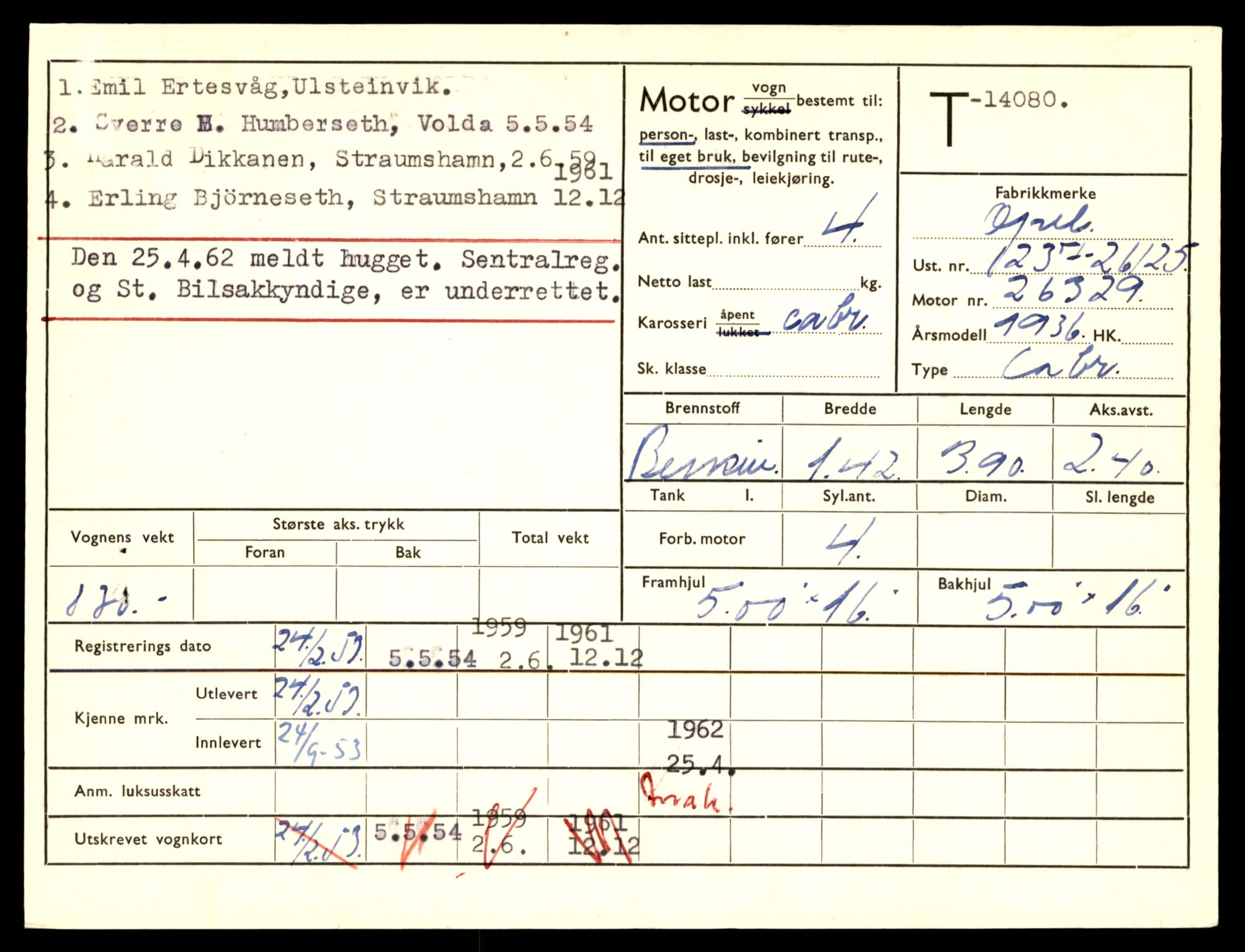 Møre og Romsdal vegkontor - Ålesund trafikkstasjon, AV/SAT-A-4099/F/Fe/L0043: Registreringskort for kjøretøy T 14080 - T 14204, 1927-1998, s. 3