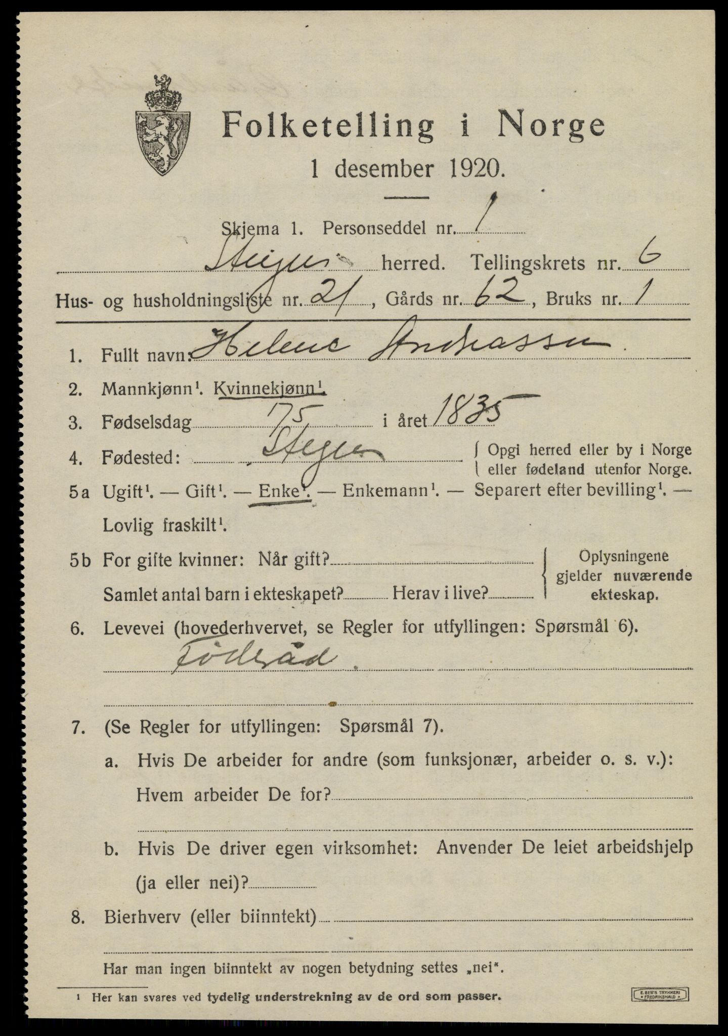 SAT, Folketelling 1920 for 1848 Steigen herred, 1920, s. 2562