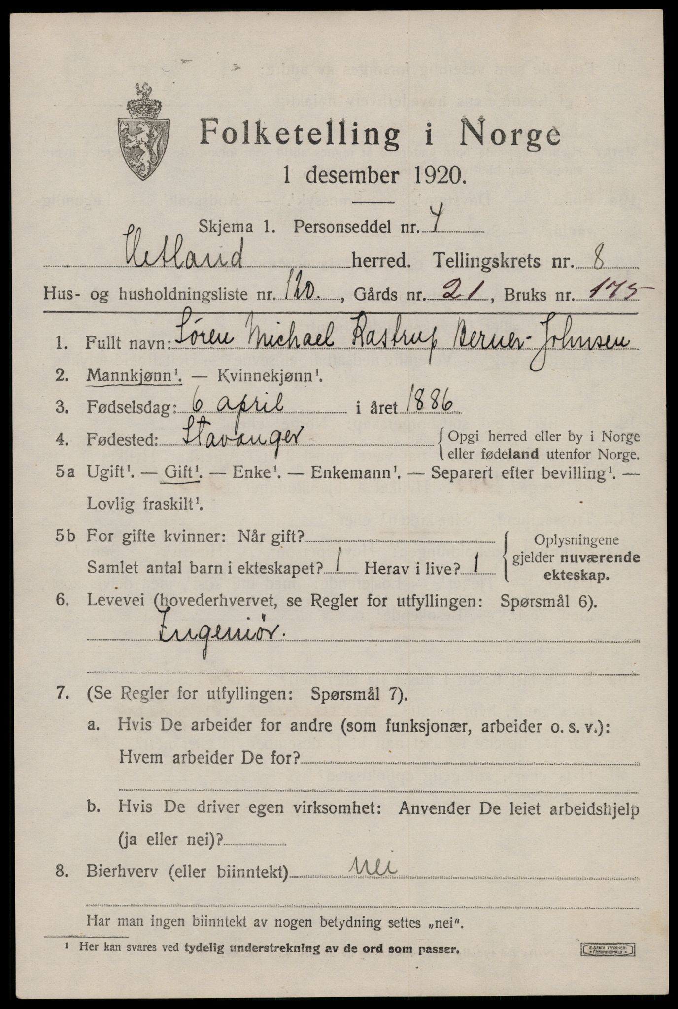 SAST, Folketelling 1920 for 1126 Hetland herred, 1920, s. 17707