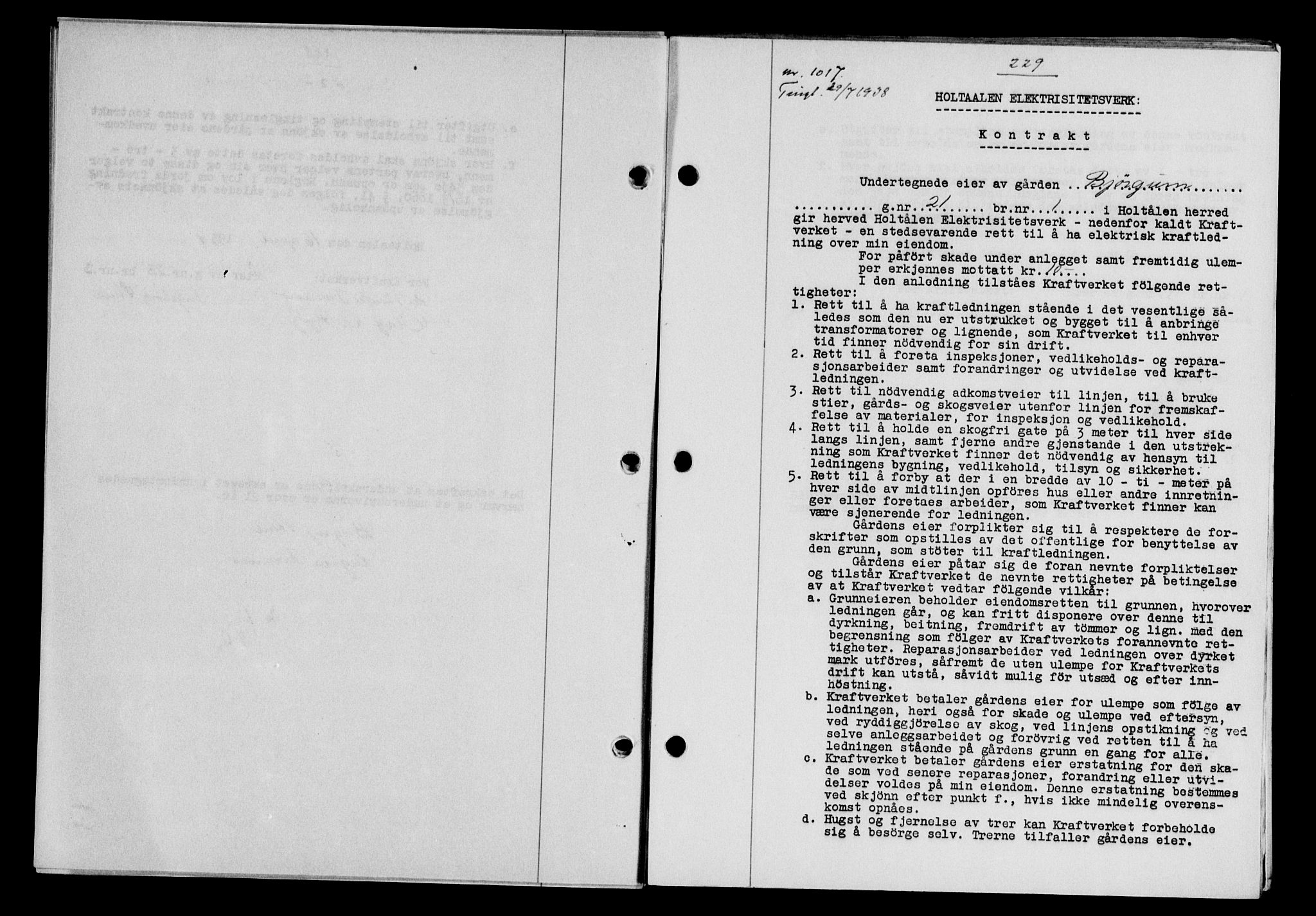Gauldal sorenskriveri, SAT/A-0014/1/2/2C/L0049: Pantebok nr. 53, 1938-1938, Dagboknr: 1017/1938