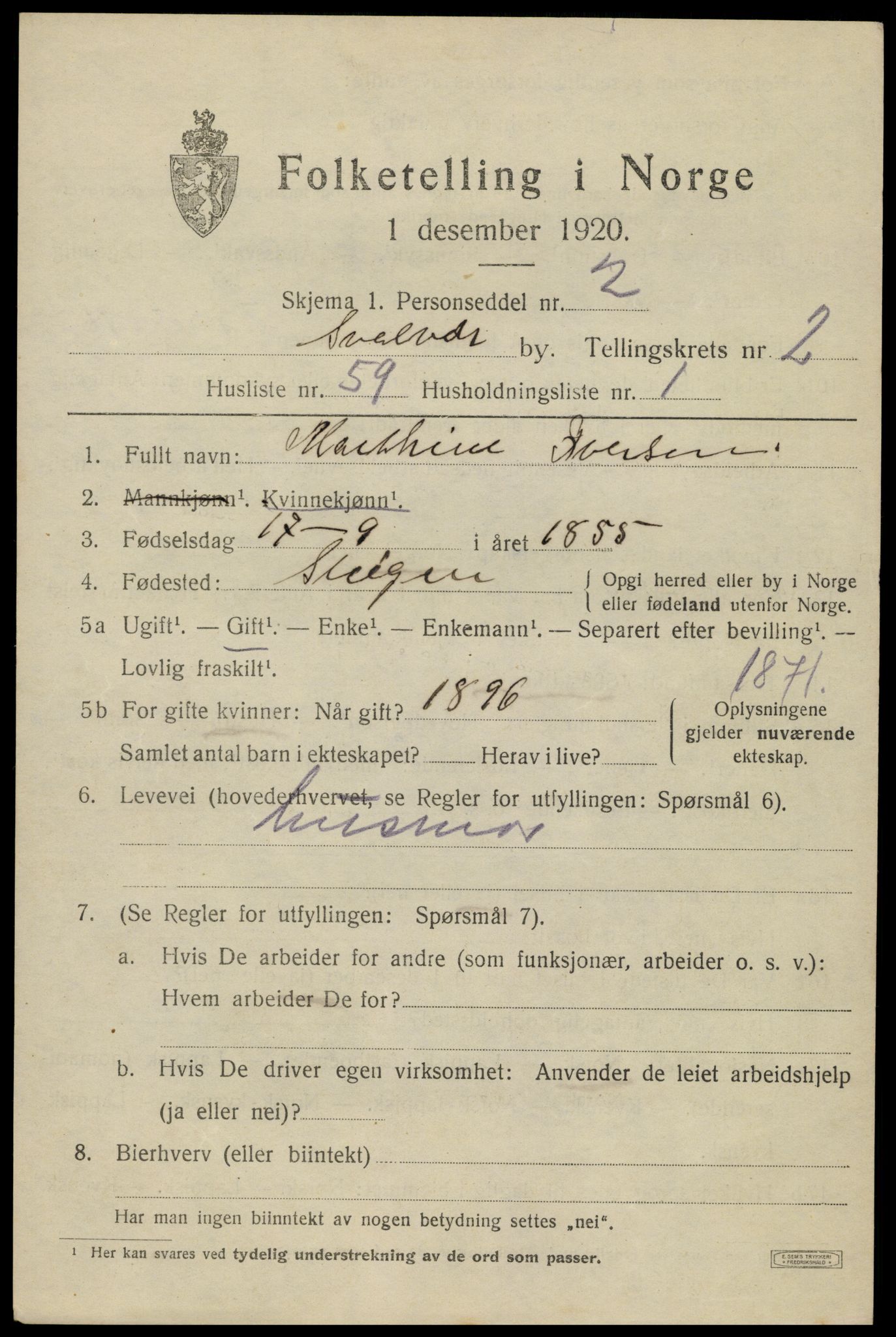 SAT, Folketelling 1920 for 1806 Svolvær kjøpstad, 1920, s. 3794
