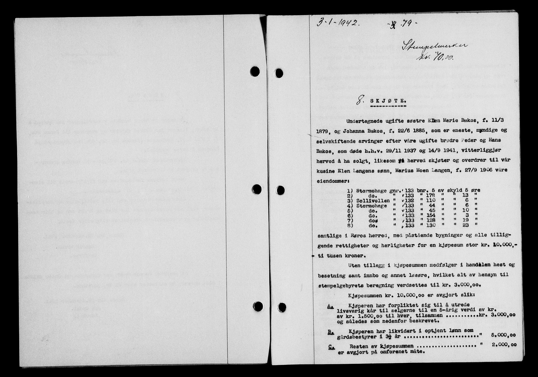 Gauldal sorenskriveri, SAT/A-0014/1/2/2C/L0054: Pantebok nr. 59, 1941-1942, Dagboknr: 8/1942