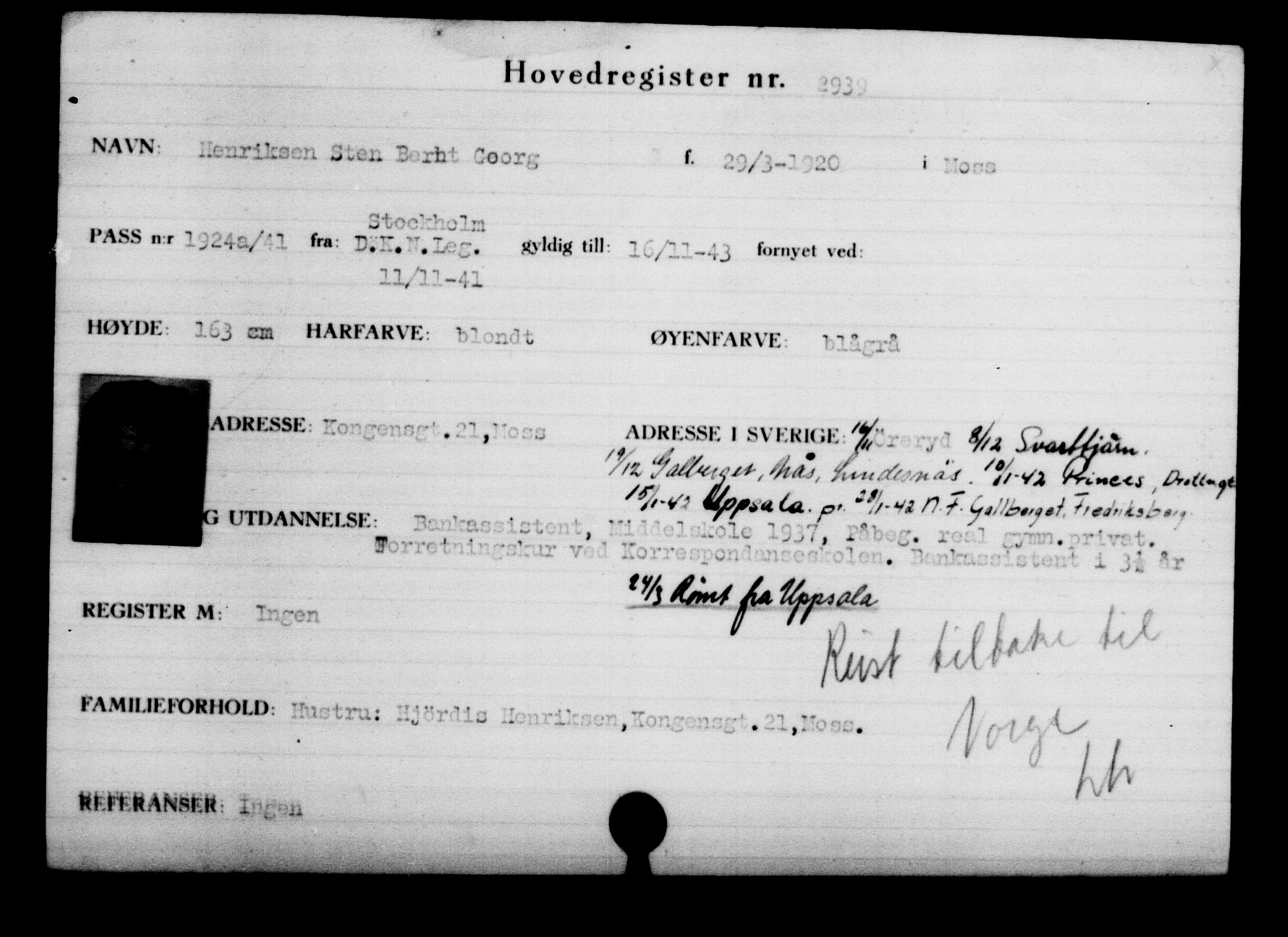 Utenriksstasjonene, Legasjonen i Stockholm, Flyktningkontoret, AV/RA-S-6753/V/Va/L0003: Kjesäterkartoteket, flyktninger med registreringsnr. 2001-3495, 1940-1945, s. 1349