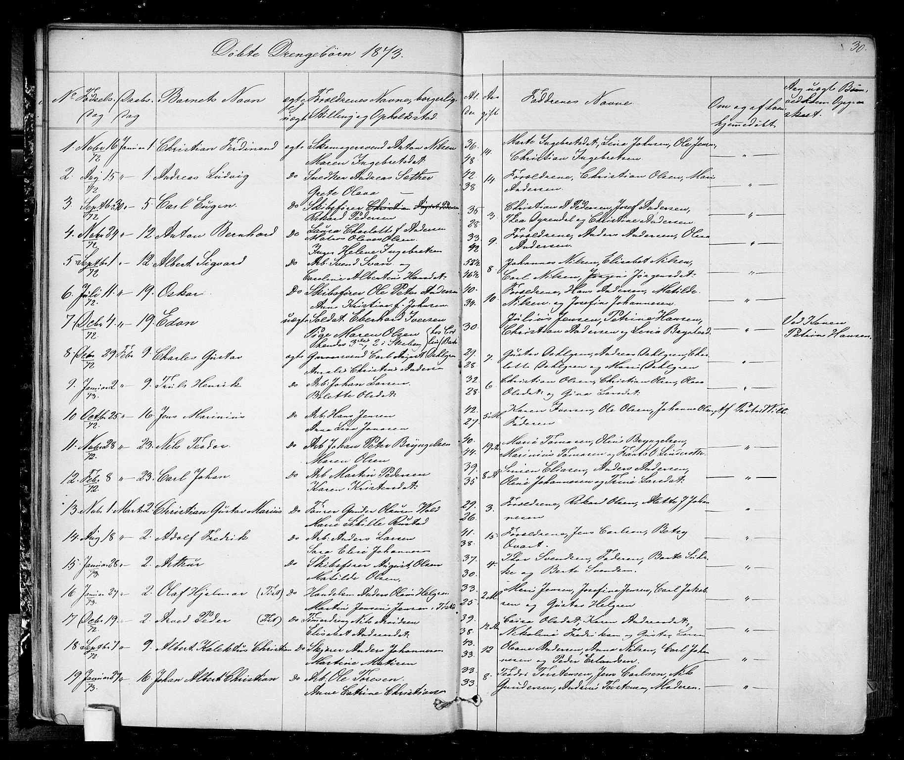 Halden prestekontor Kirkebøker, AV/SAO-A-10909/G/Ga/L0006: Klokkerbok nr. 6, 1869-1884, s. 30