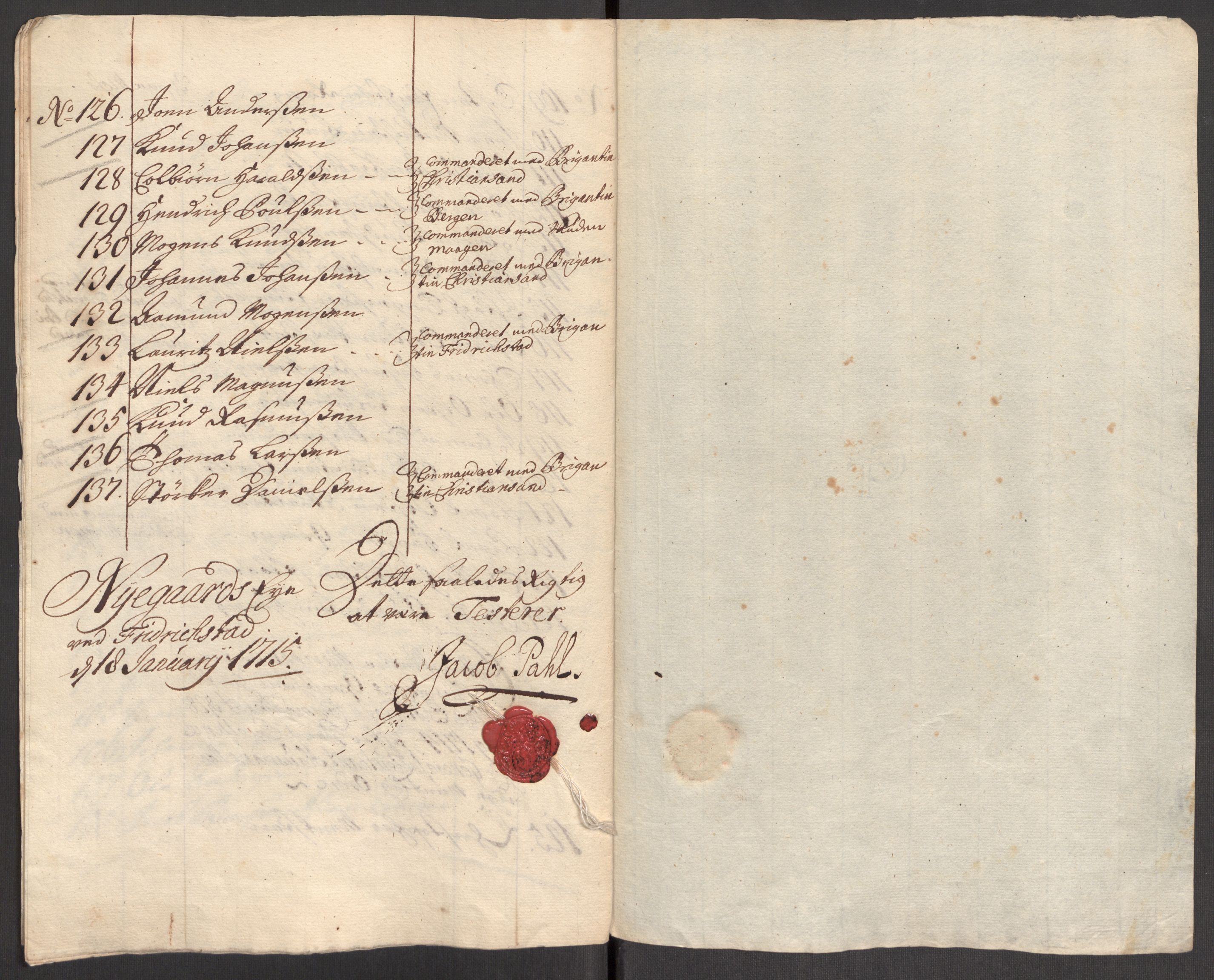 Kommanderende general (KG I) med Det norske krigsdirektorium, AV/RA-EA-5419/E/Eb/L0001: Ruller over noen kompanier som tjenestegjorde på flåten, 1712-1721, s. 616