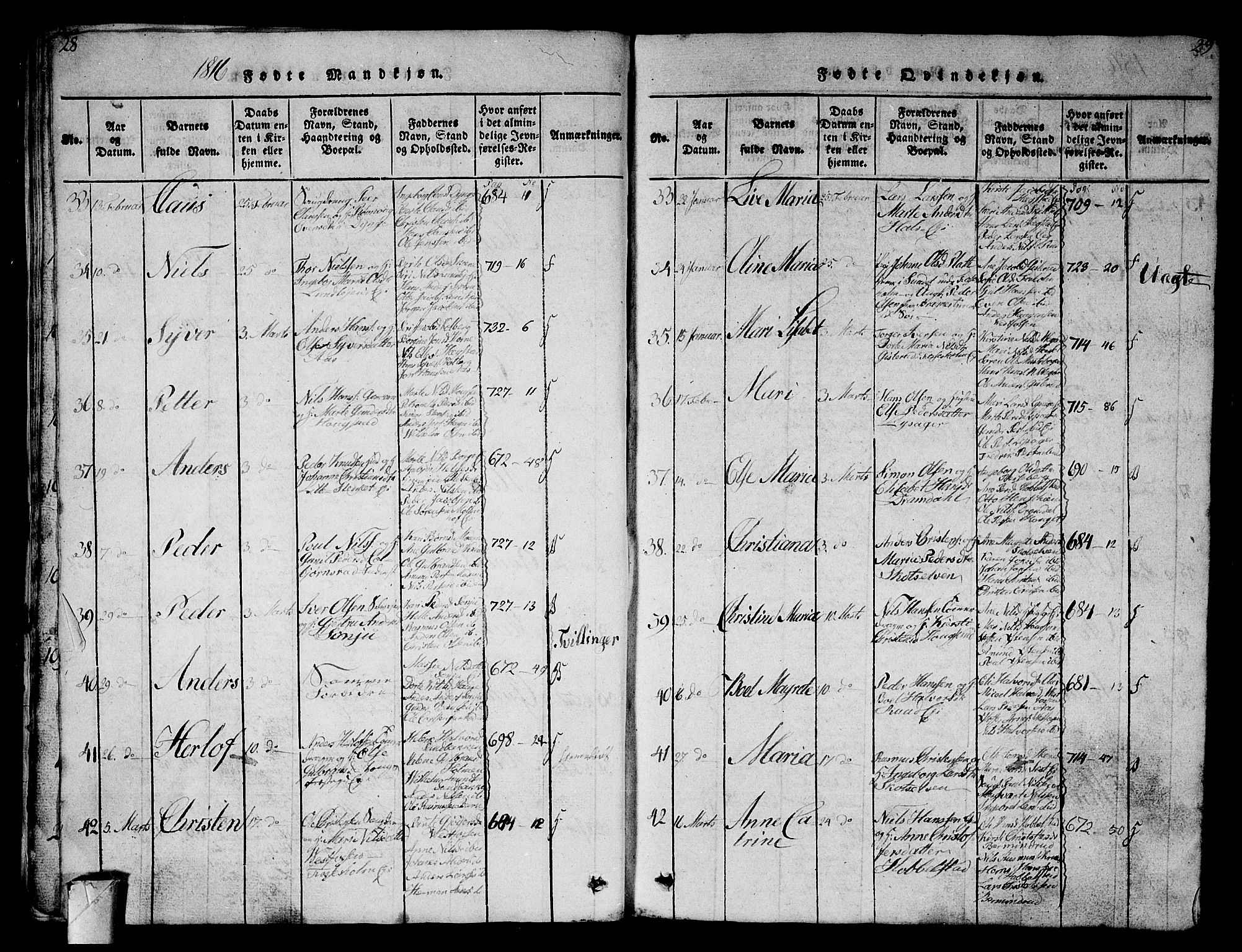 Eiker kirkebøker, AV/SAKO-A-4/G/Ga/L0001: Klokkerbok nr. I 1, 1814-1832, s. 28-29