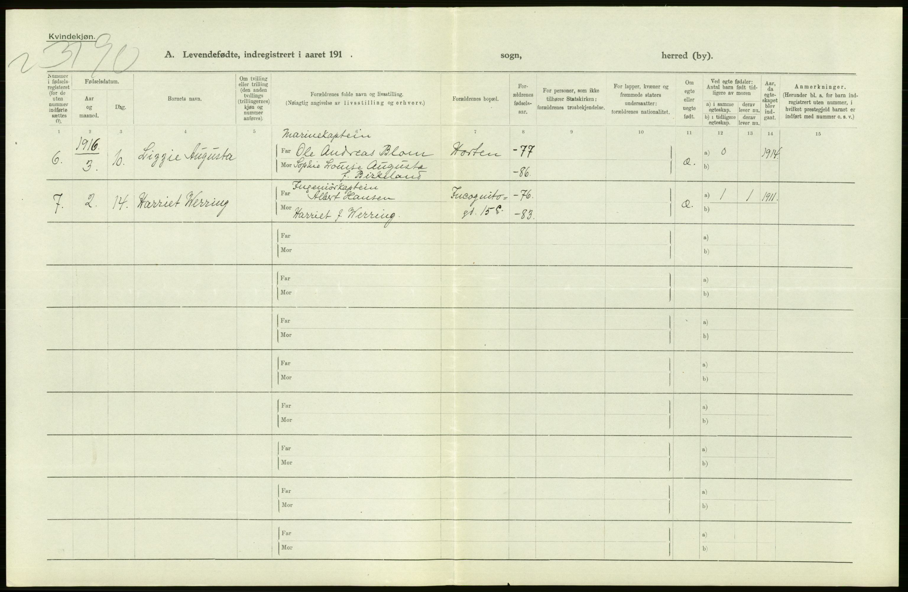 Statistisk sentralbyrå, Sosiodemografiske emner, Befolkning, AV/RA-S-2228/D/Df/Dfb/Dfbf/L0007: Kristiania: Levendefødte menn og kvinner., 1916, s. 472