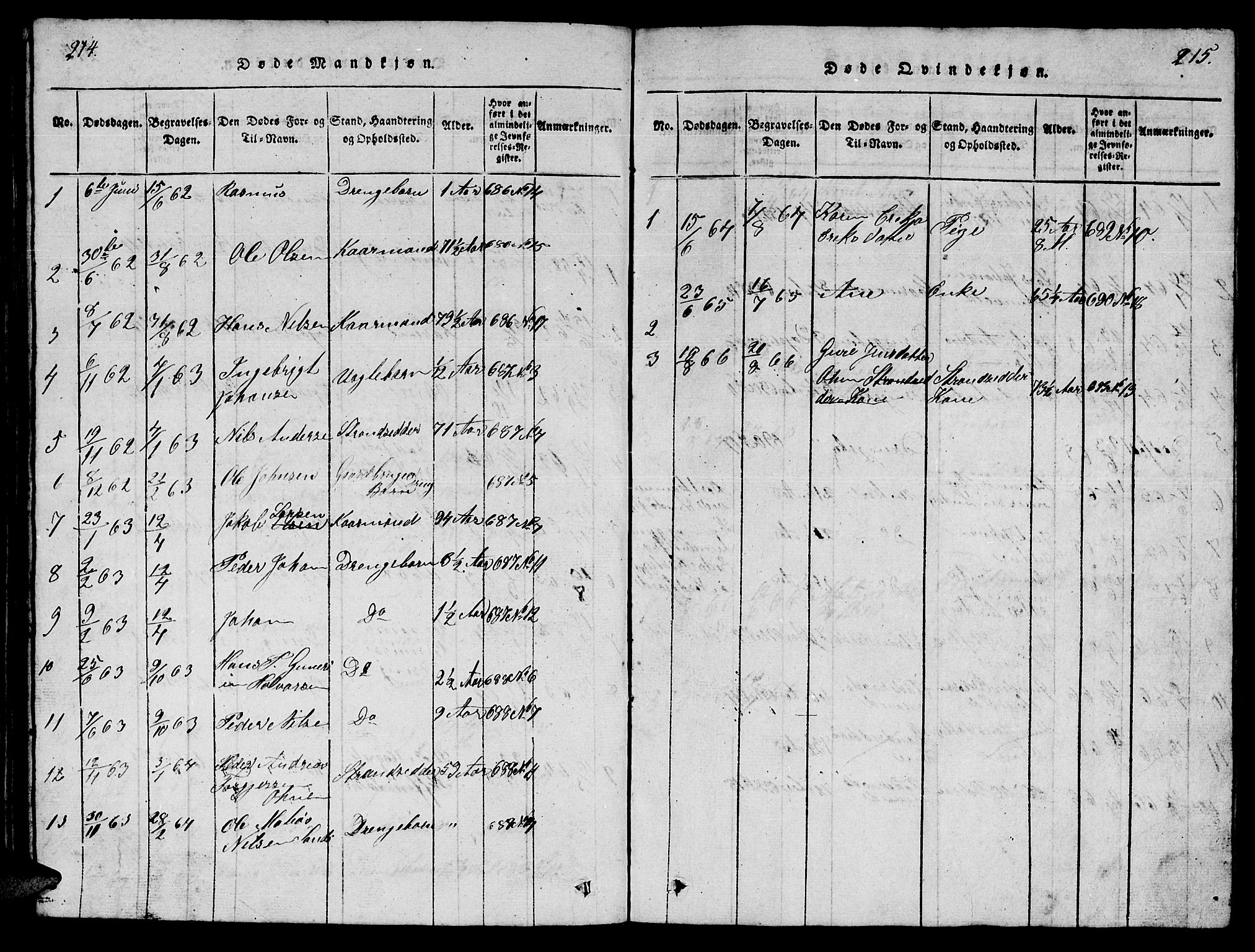 Ministerialprotokoller, klokkerbøker og fødselsregistre - Møre og Romsdal, AV/SAT-A-1454/561/L0731: Klokkerbok nr. 561C01, 1817-1867, s. 214-215