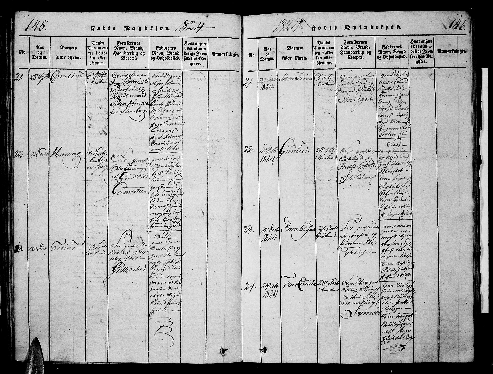 Sør-Audnedal sokneprestkontor, AV/SAK-1111-0039/F/Fb/Fbb/L0001: Klokkerbok nr. B 1, 1815-1827, s. 145-146