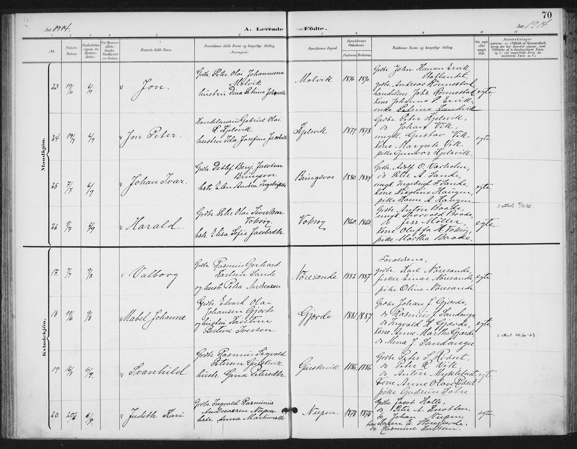 Ministerialprotokoller, klokkerbøker og fødselsregistre - Møre og Romsdal, AV/SAT-A-1454/503/L0038: Ministerialbok nr. 503A06, 1901-1917, s. 70