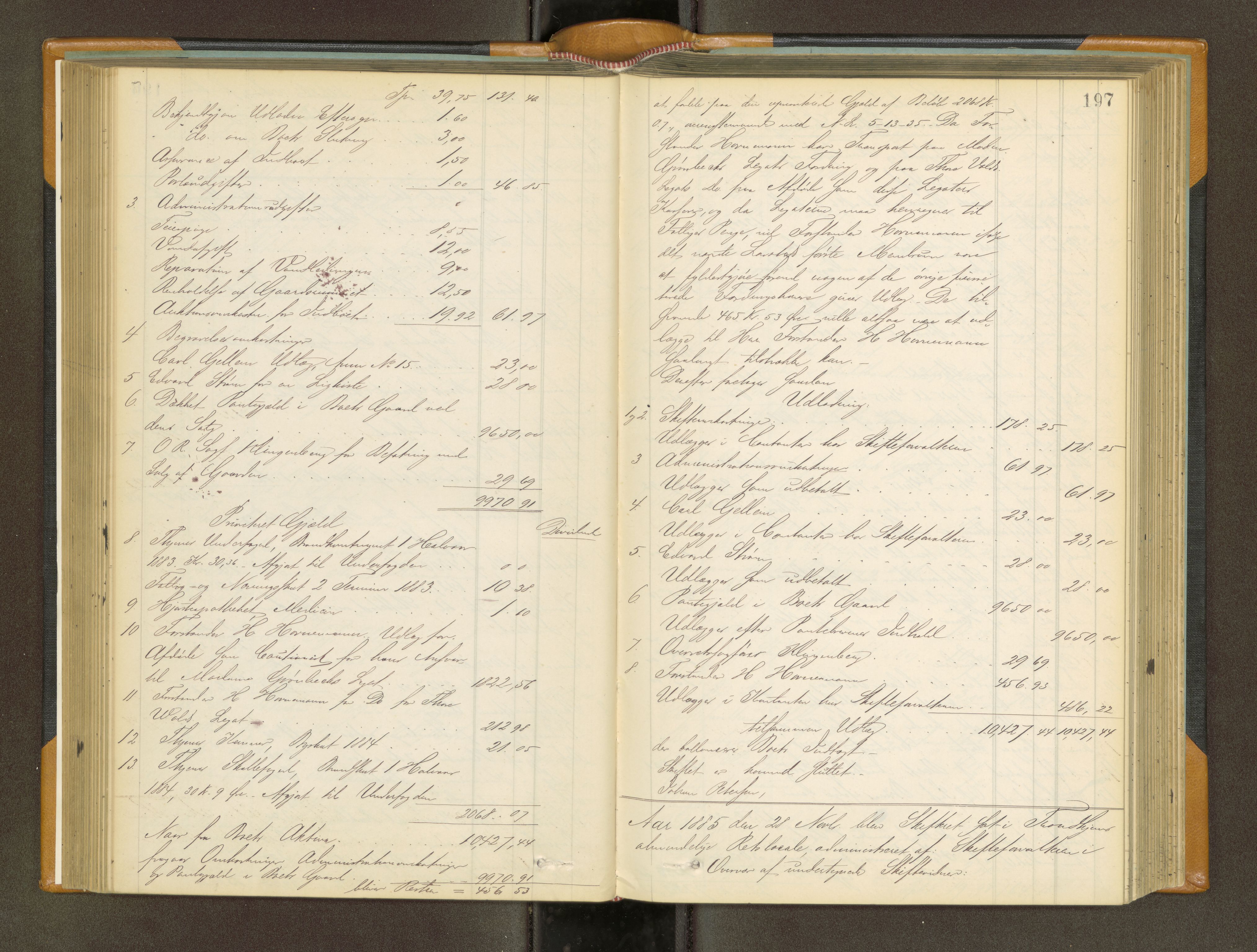 Trondheim byfogd, AV/SAT-A-0003/1/3/3A/L0034: Skifteutlodningsprotokoll - 2/8-26/12. (m/ register) U, 1884-1888, s. 197
