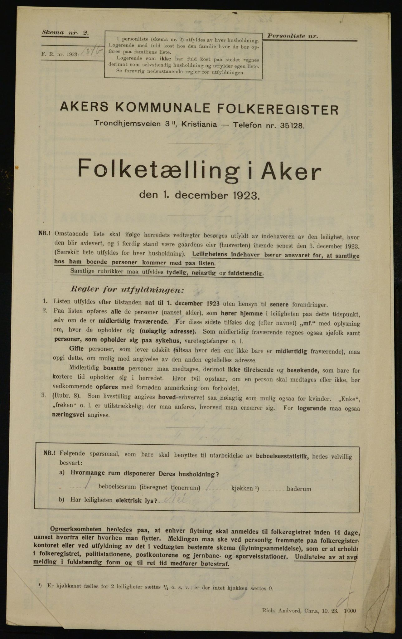 , Kommunal folketelling 1.12.1923 for Aker, 1923, s. 40592