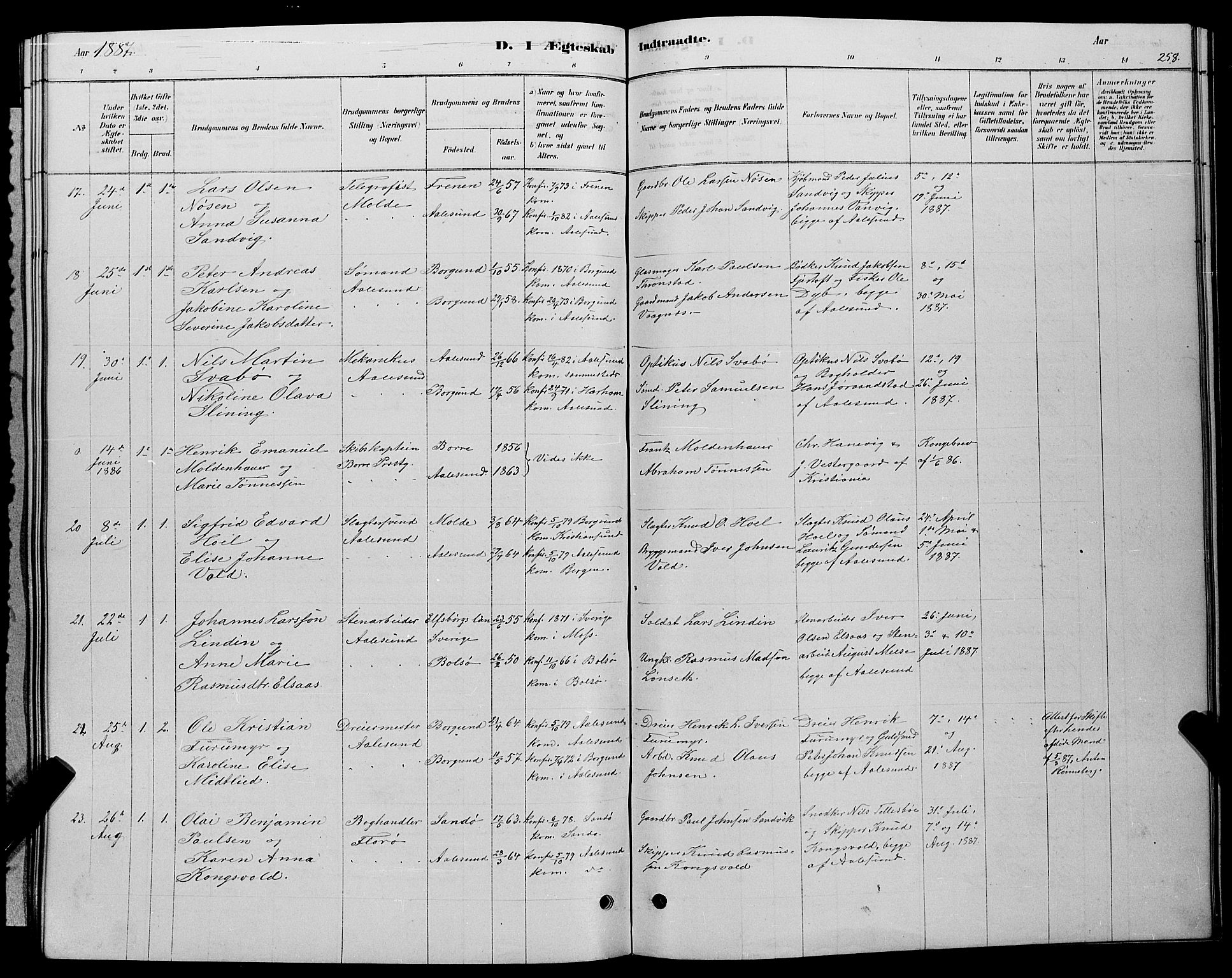 Ministerialprotokoller, klokkerbøker og fødselsregistre - Møre og Romsdal, AV/SAT-A-1454/529/L0466: Klokkerbok nr. 529C03, 1878-1888, s. 258