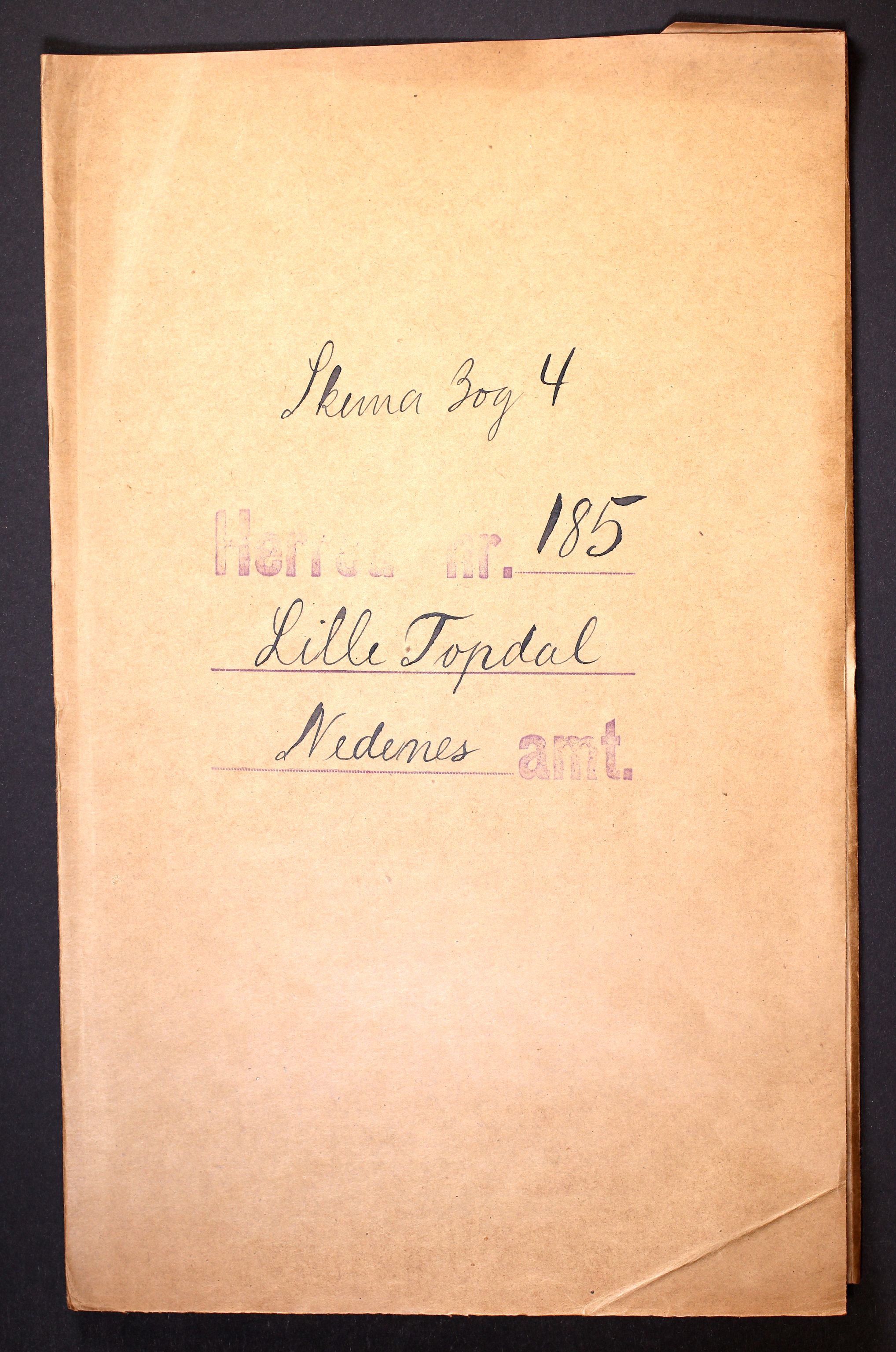 RA, Folketelling 1910 for 0931 Tovdal herred, 1910, s. 1