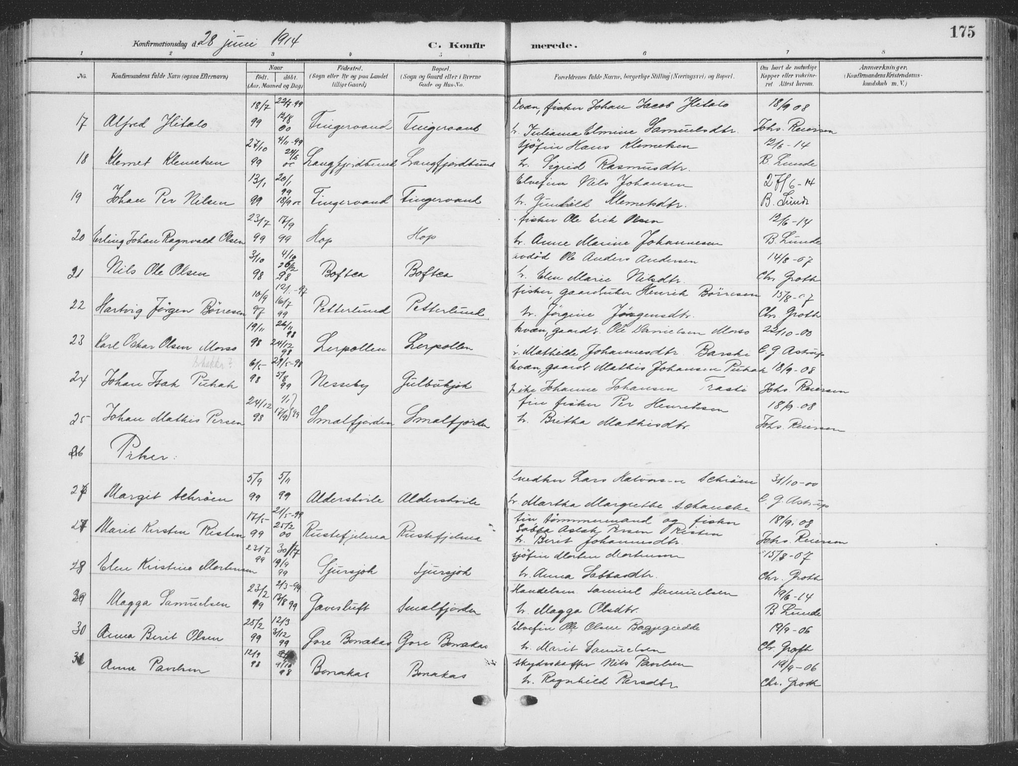 Tana sokneprestkontor, AV/SATØ-S-1334/H/Ha/L0007kirke: Ministerialbok nr. 7, 1904-1918, s. 175