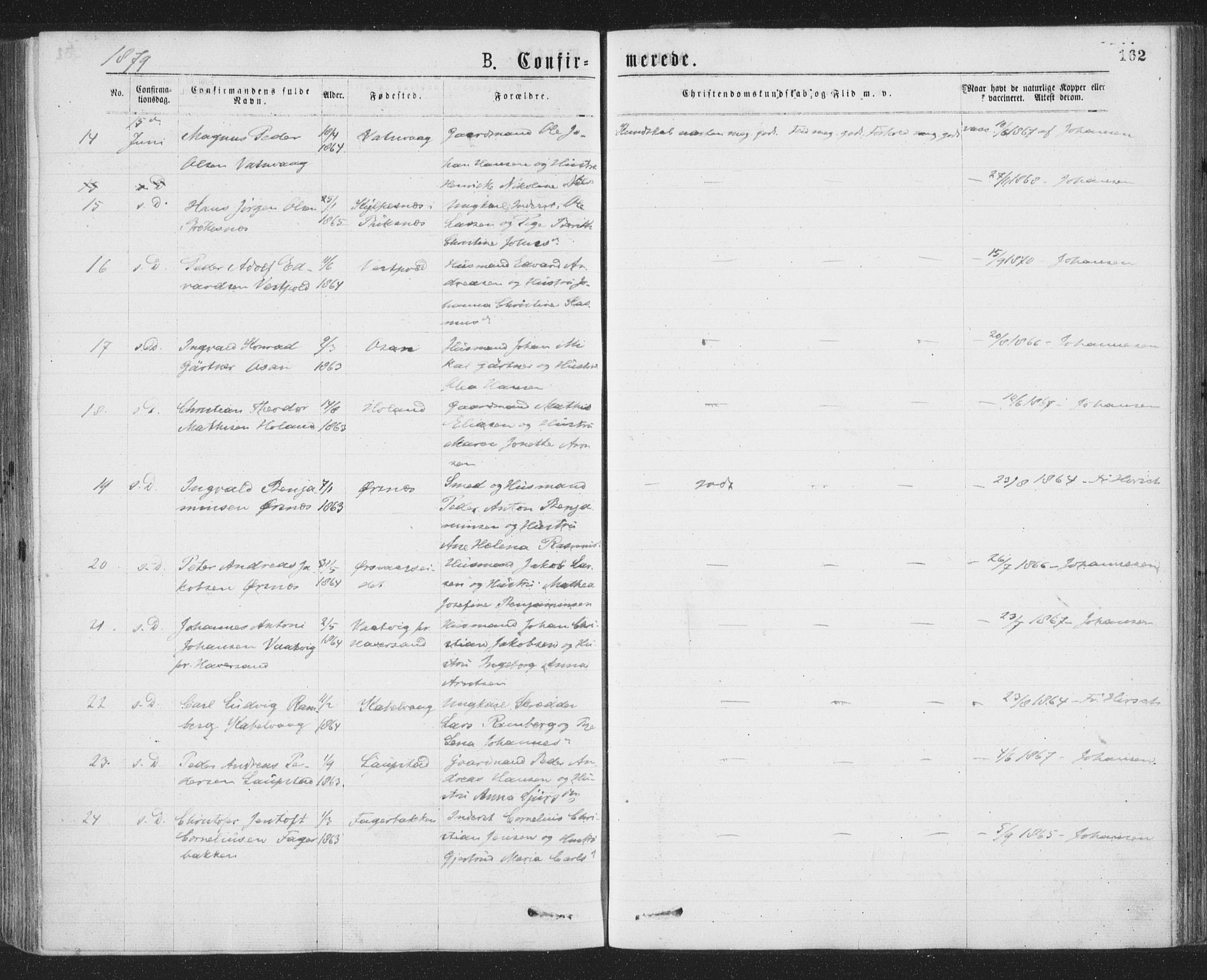 Ministerialprotokoller, klokkerbøker og fødselsregistre - Nordland, AV/SAT-A-1459/874/L1058: Ministerialbok nr. 874A02, 1878-1883, s. 162