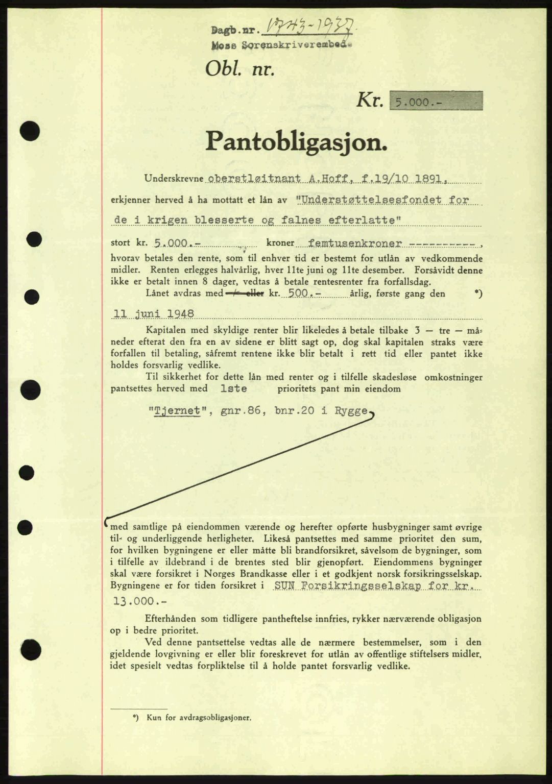 Moss sorenskriveri, SAO/A-10168: Pantebok nr. B4, 1937-1938, Dagboknr: 1743/1937