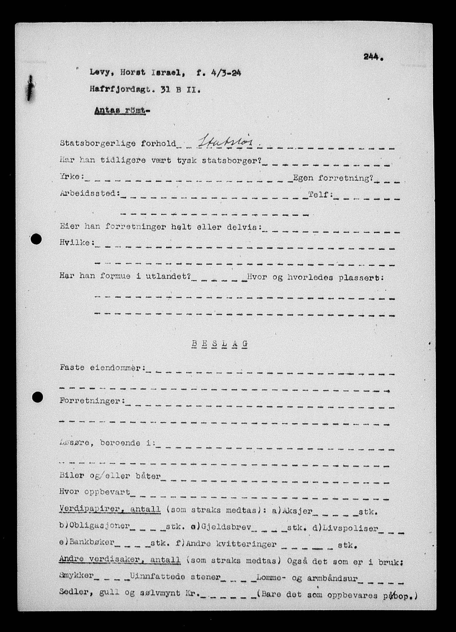 Justisdepartementet, Tilbakeføringskontoret for inndratte formuer, AV/RA-S-1564/H/Hc/Hcc/L0959: --, 1945-1947, s. 290
