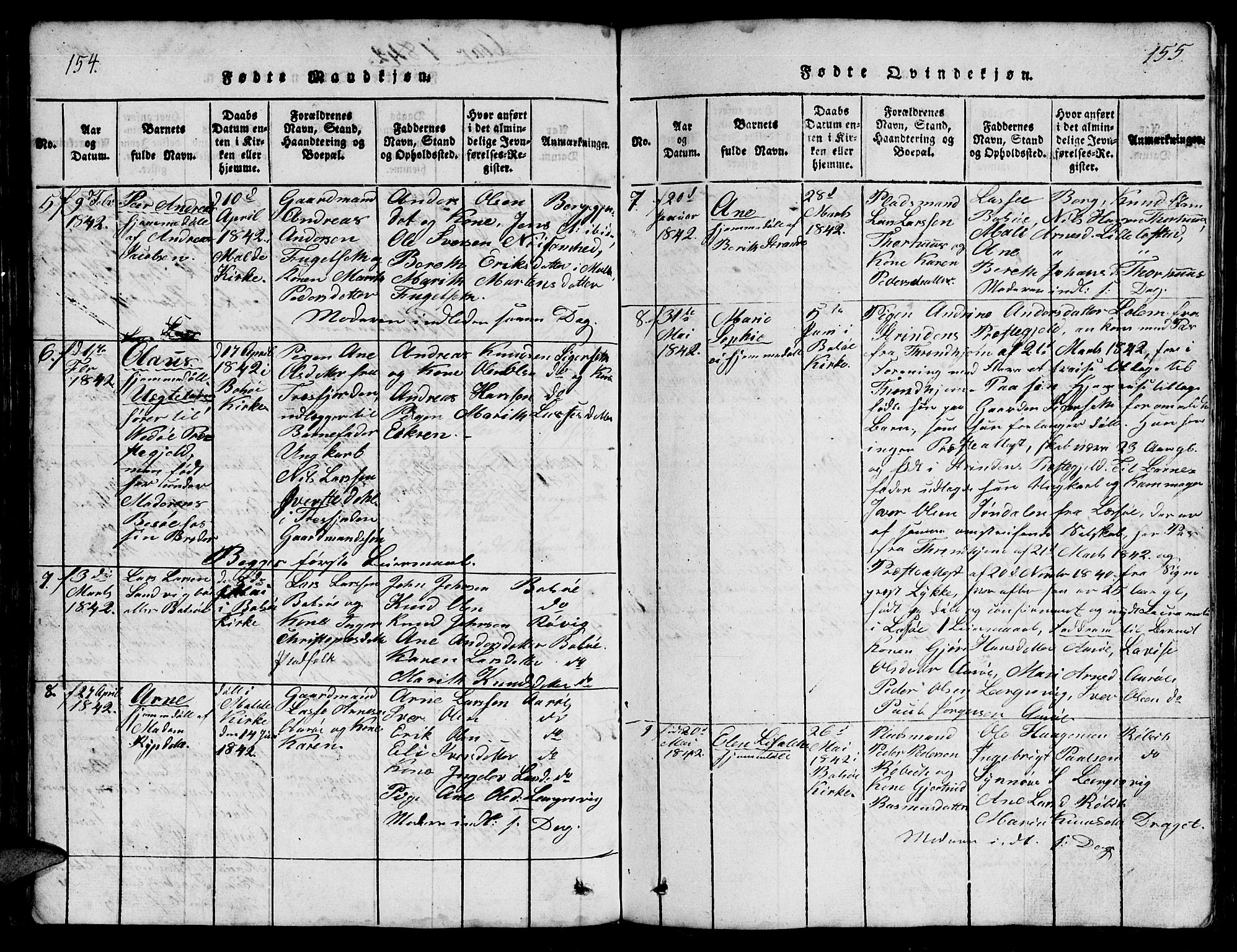 Ministerialprotokoller, klokkerbøker og fødselsregistre - Møre og Romsdal, AV/SAT-A-1454/555/L0665: Klokkerbok nr. 555C01, 1818-1868, s. 154-155