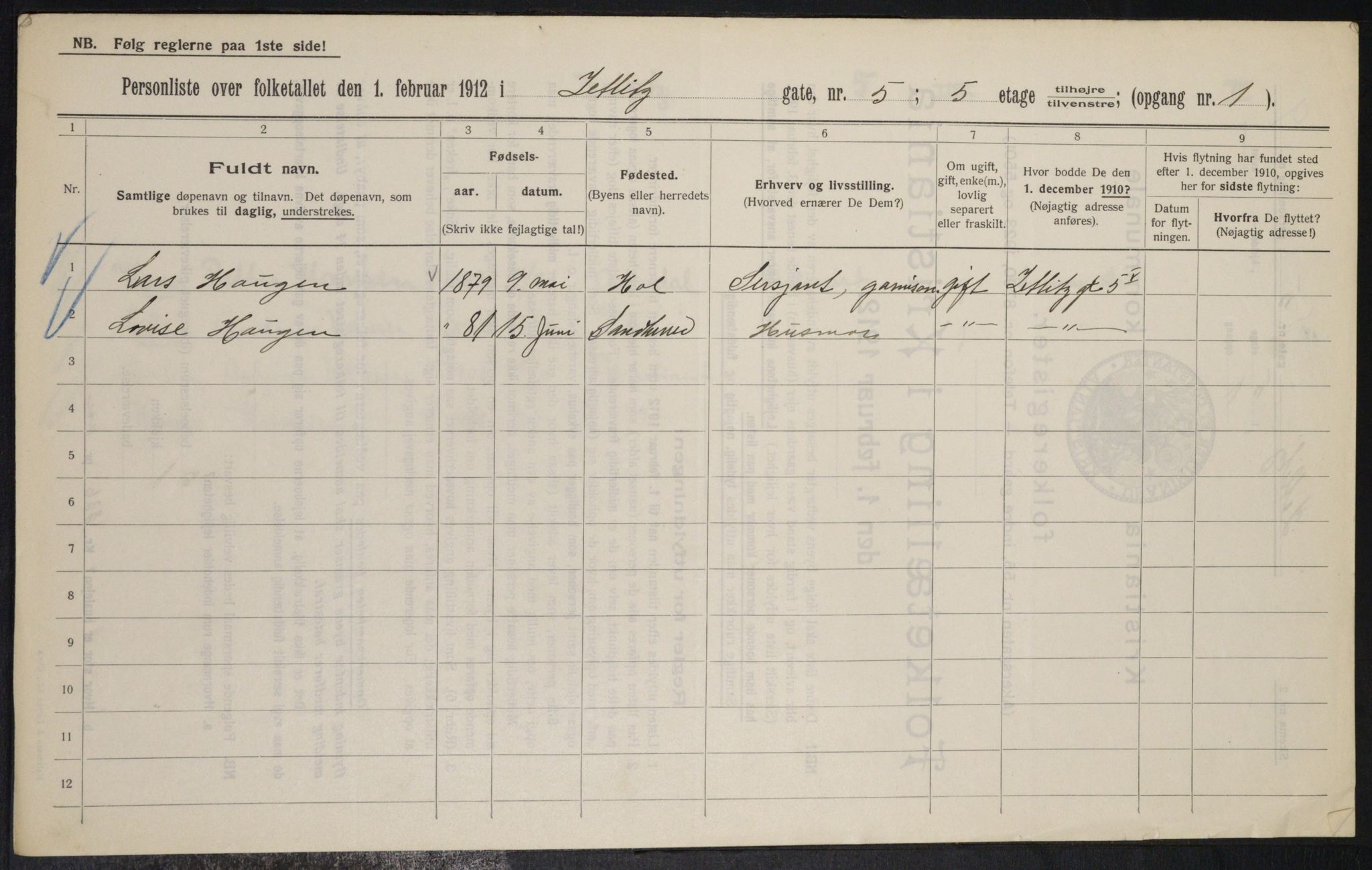 OBA, Kommunal folketelling 1.2.1912 for Kristiania, 1912, s. 128674