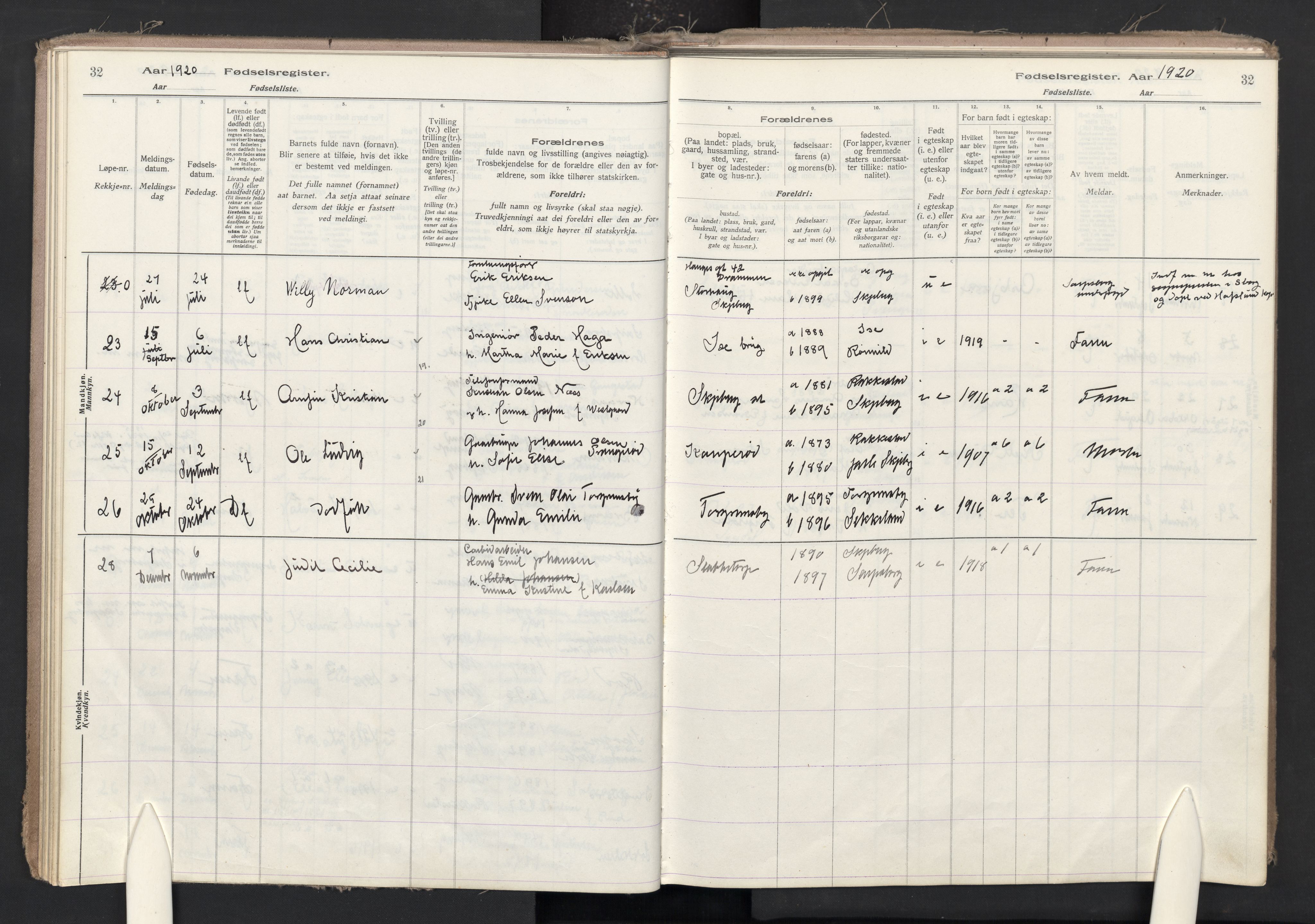 Skjeberg prestekontor Kirkebøker, SAO/A-10923/J/Ja/L0001: Fødselsregister nr. I 1, 1916-1945, s. 32