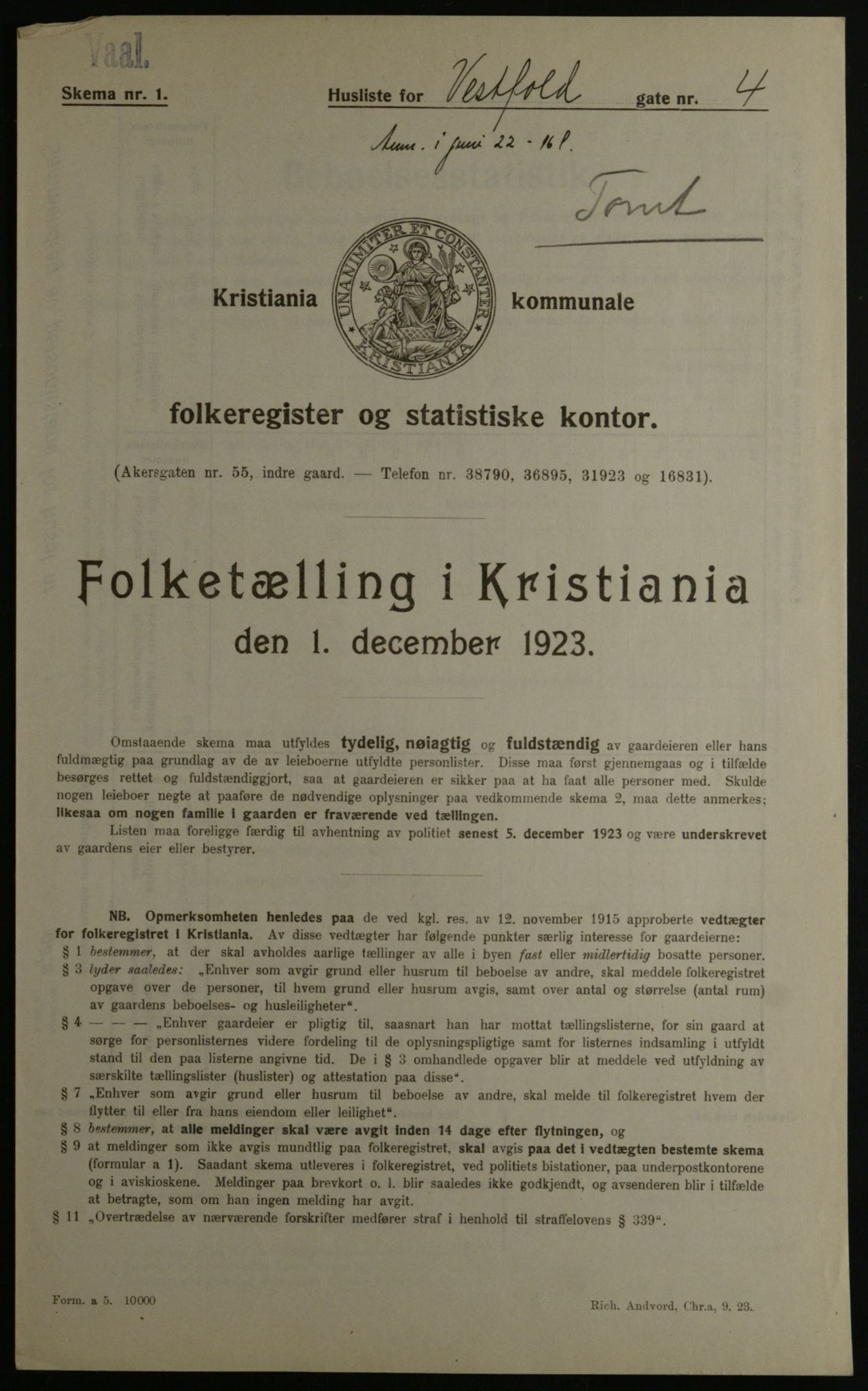 OBA, Kommunal folketelling 1.12.1923 for Kristiania, 1923, s. 135262