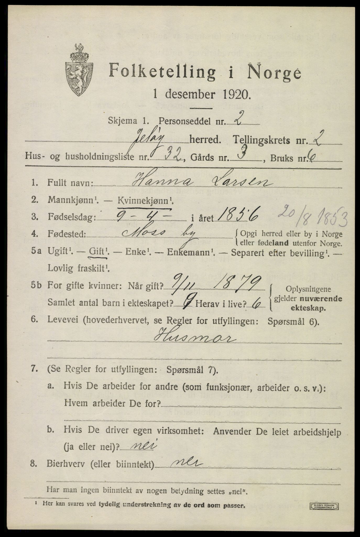 SAO, Folketelling 1920 for 0194 Moss herred, 1920, s. 2497