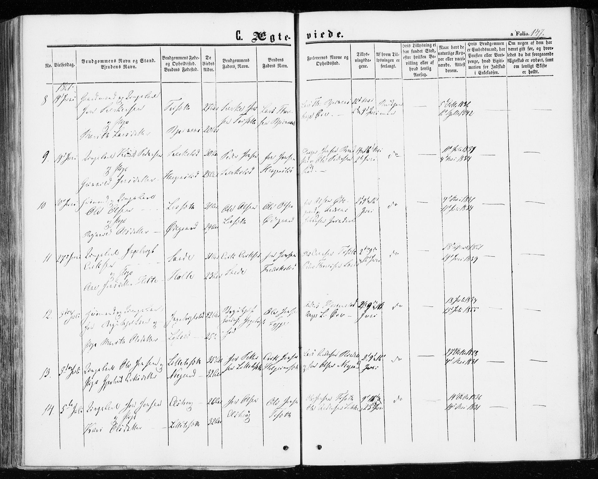 Ministerialprotokoller, klokkerbøker og fødselsregistre - Møre og Romsdal, AV/SAT-A-1454/598/L1067: Ministerialbok nr. 598A01, 1858-1871, s. 147