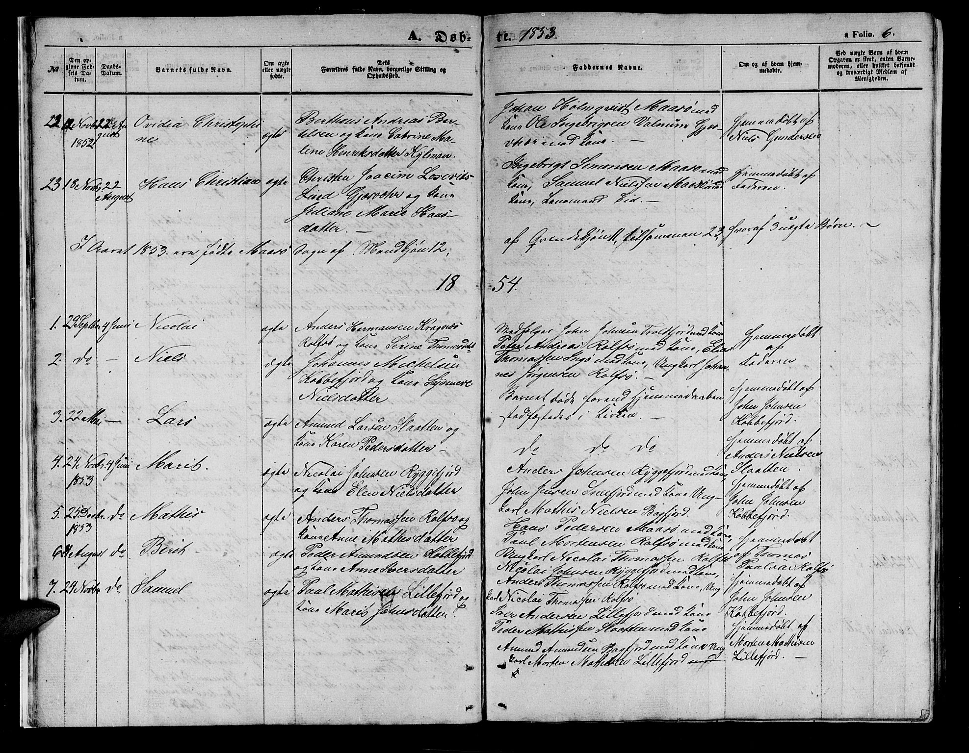Måsøy sokneprestkontor, AV/SATØ-S-1348/H/Hb/L0001klokker: Klokkerbok nr. 1, 1852-1877, s. 6