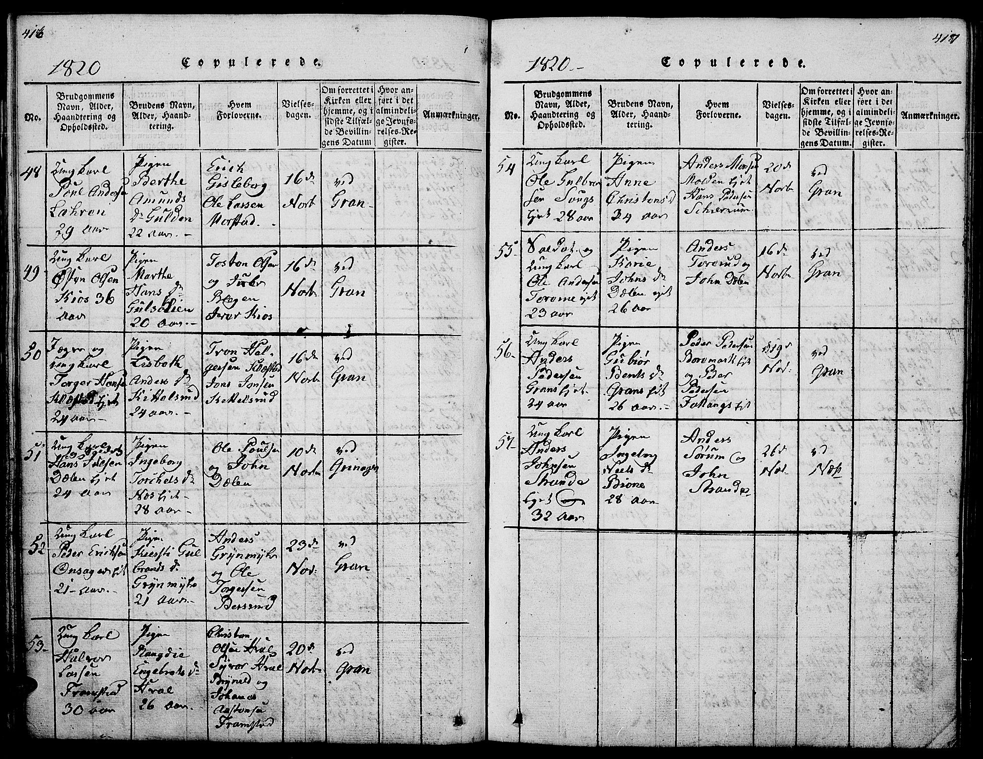 Gran prestekontor, AV/SAH-PREST-112/H/Ha/Hab/L0001: Klokkerbok nr. 1, 1815-1824, s. 416-417