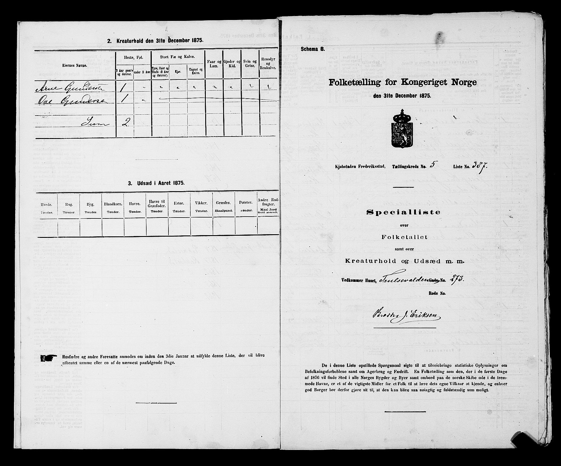 RA, Folketelling 1875 for 0103B Fredrikstad prestegjeld, Fredrikstad kjøpstad, 1875, s. 909