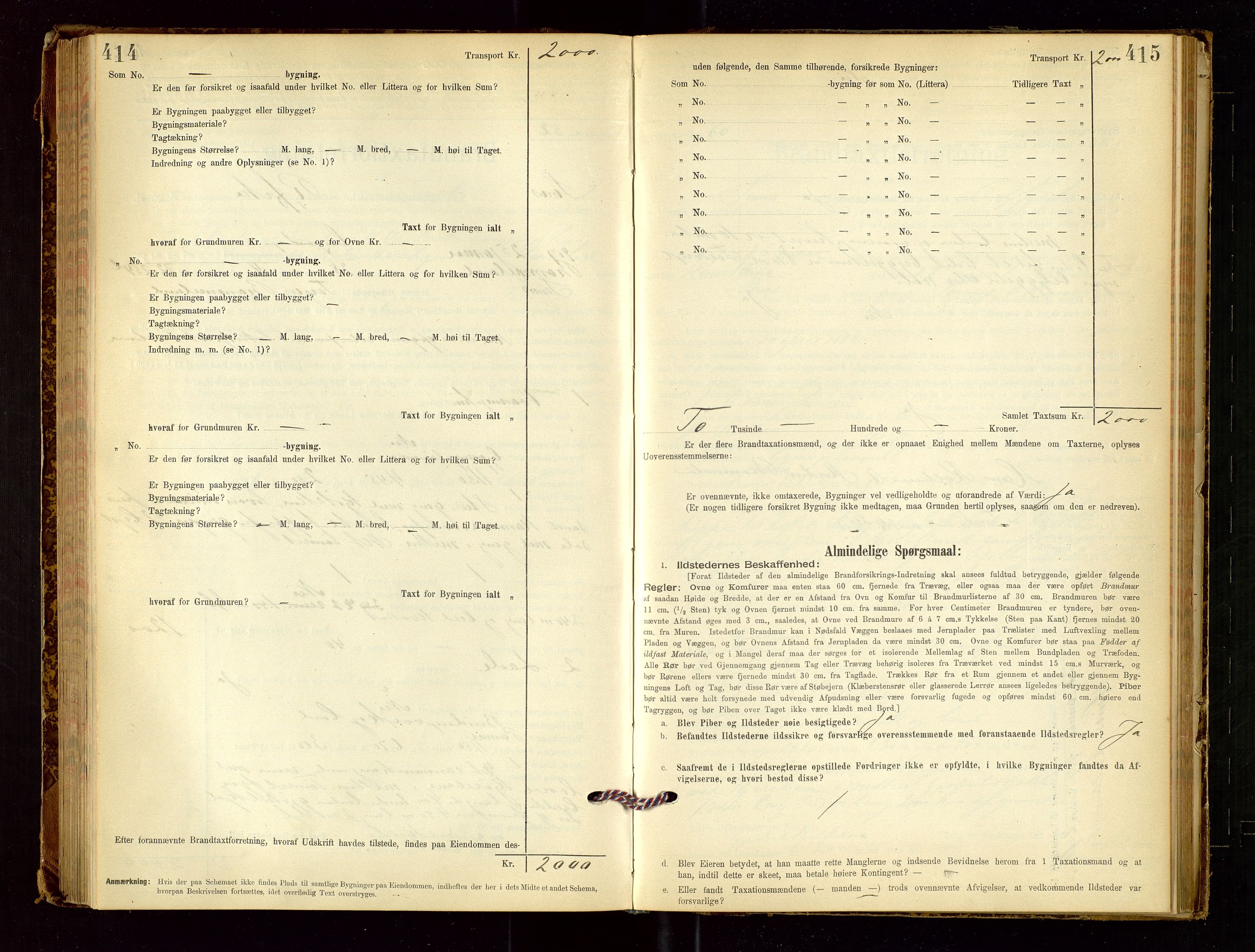 Sand lensmannskontor, AV/SAST-A-100415/Goc/L0001: "Brandtaxationsprotokol", 1895-1935, s. 414-415