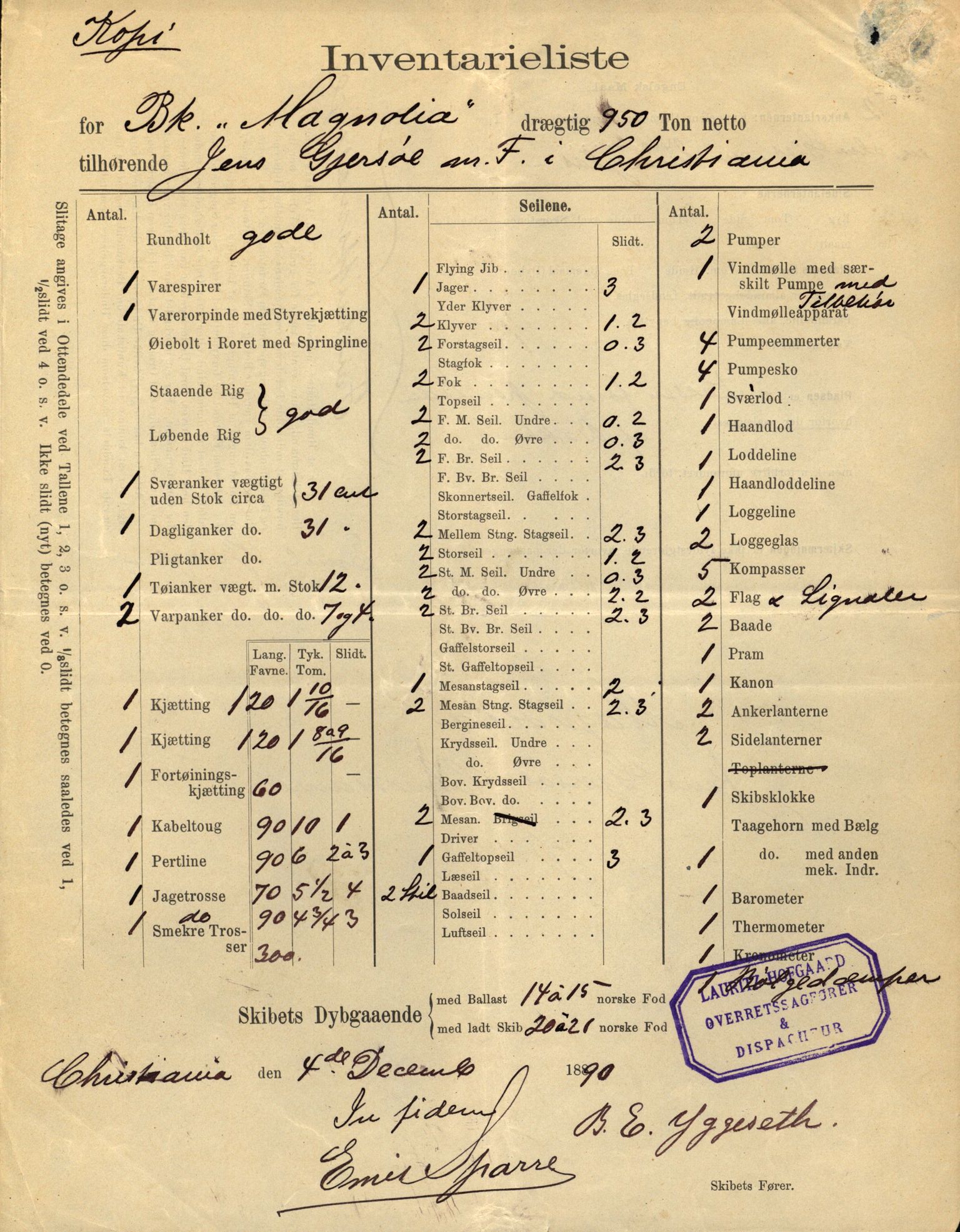 Pa 63 - Østlandske skibsassuranceforening, VEMU/A-1079/G/Ga/L0030/0007: Havaridokumenter / Furu, Magnhild, Magnolia, Havfruen, Tichborne, 1893, s. 15
