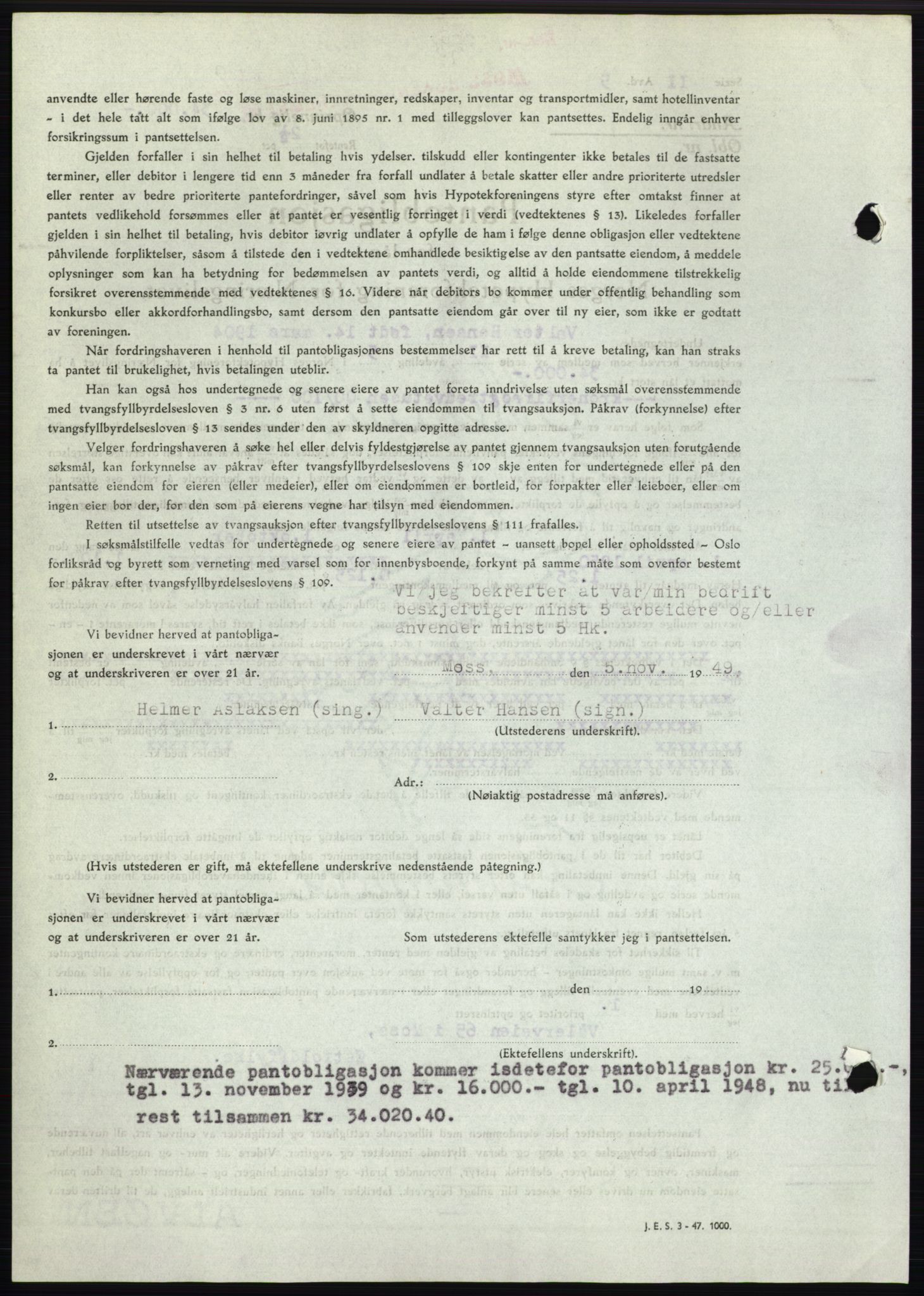 Moss sorenskriveri, SAO/A-10168: Pantebok nr. B23, 1949-1950, Dagboknr: 3525/1949