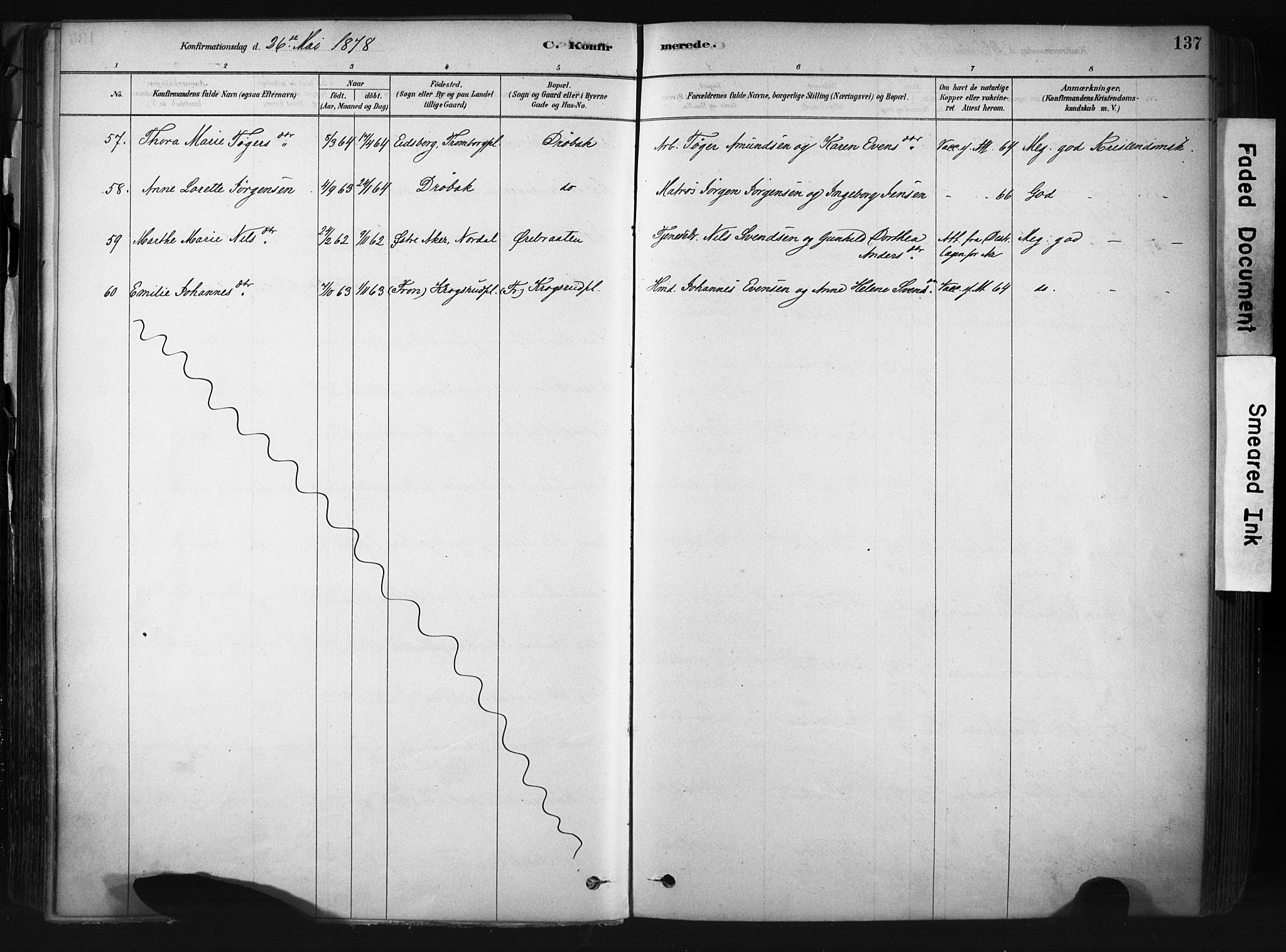 Drøbak prestekontor Kirkebøker, AV/SAO-A-10142a/F/Fb/L0001: Ministerialbok nr. II 1, 1878-1891, s. 137