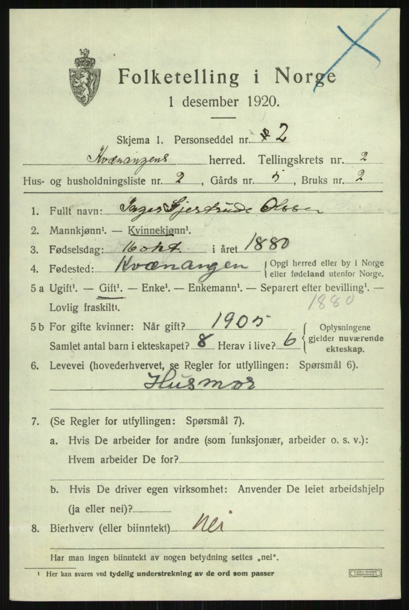 SATØ, Folketelling 1920 for 1943 Kvænangen herred, 1920, s. 1228