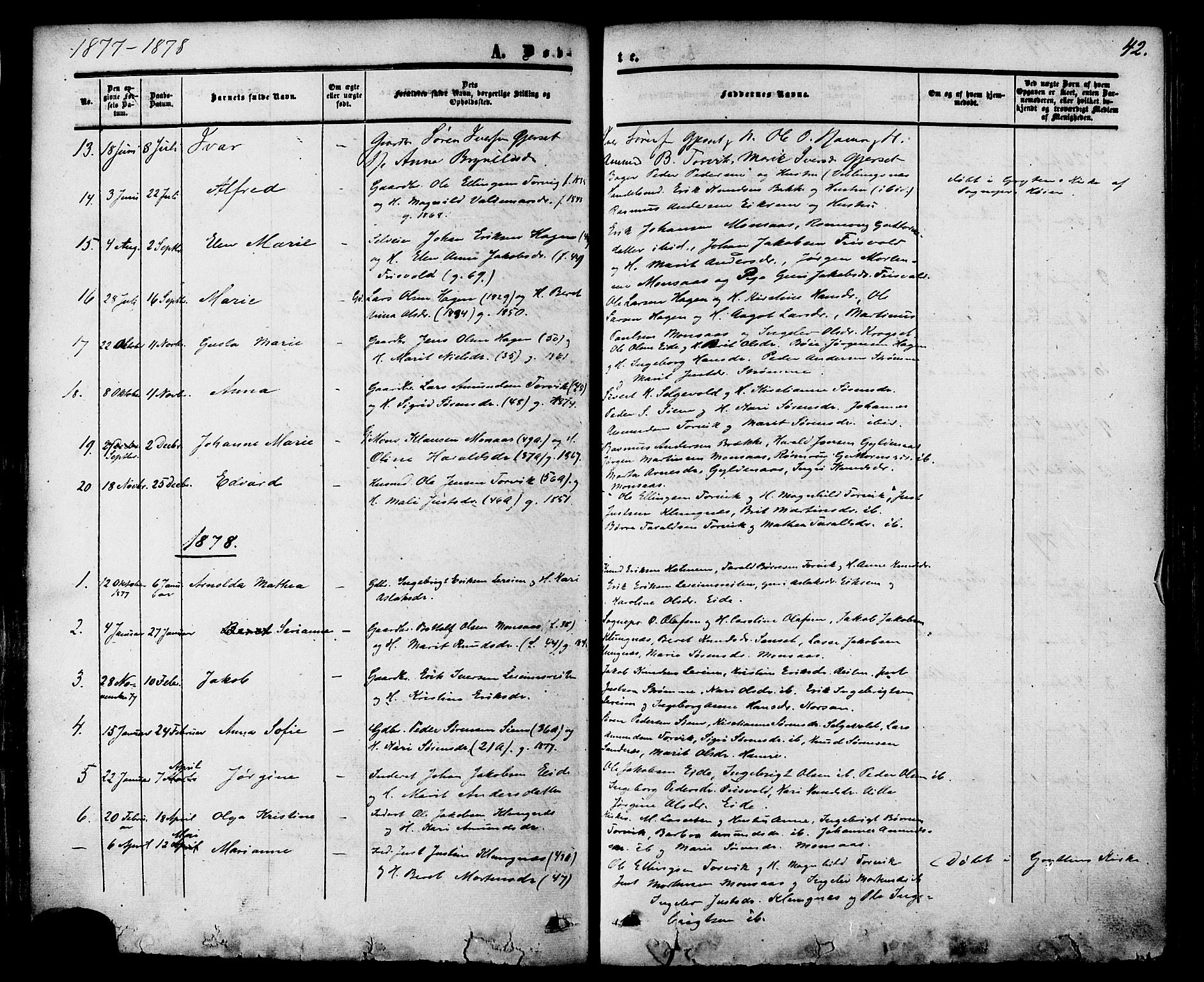 Ministerialprotokoller, klokkerbøker og fødselsregistre - Møre og Romsdal, AV/SAT-A-1454/542/L0552: Ministerialbok nr. 542A02, 1854-1884, s. 42